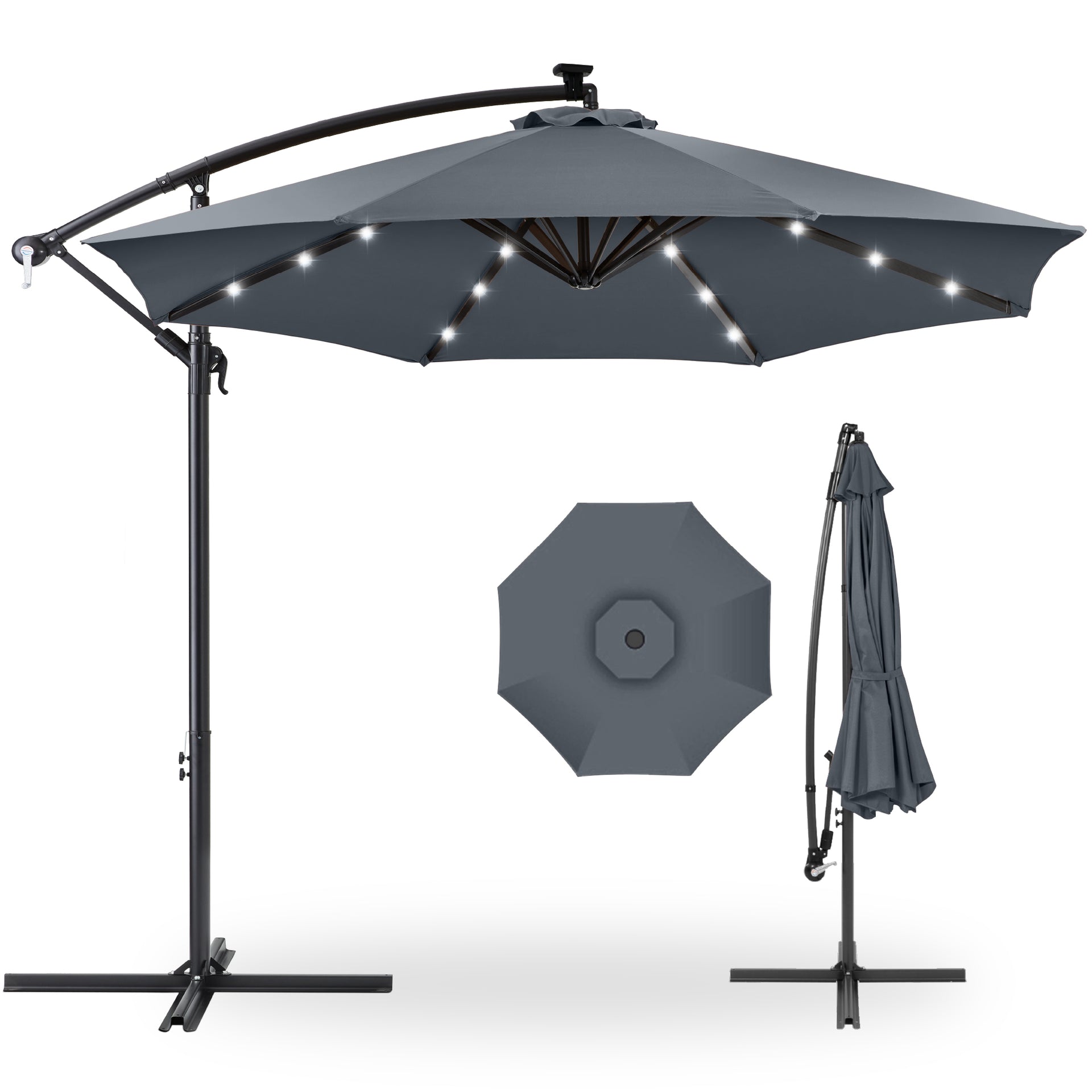 Best Choice Products 10ft Solar LED Offset Hanging Outdoor Market Patio Umbrella with Easy Tilt Adjustment