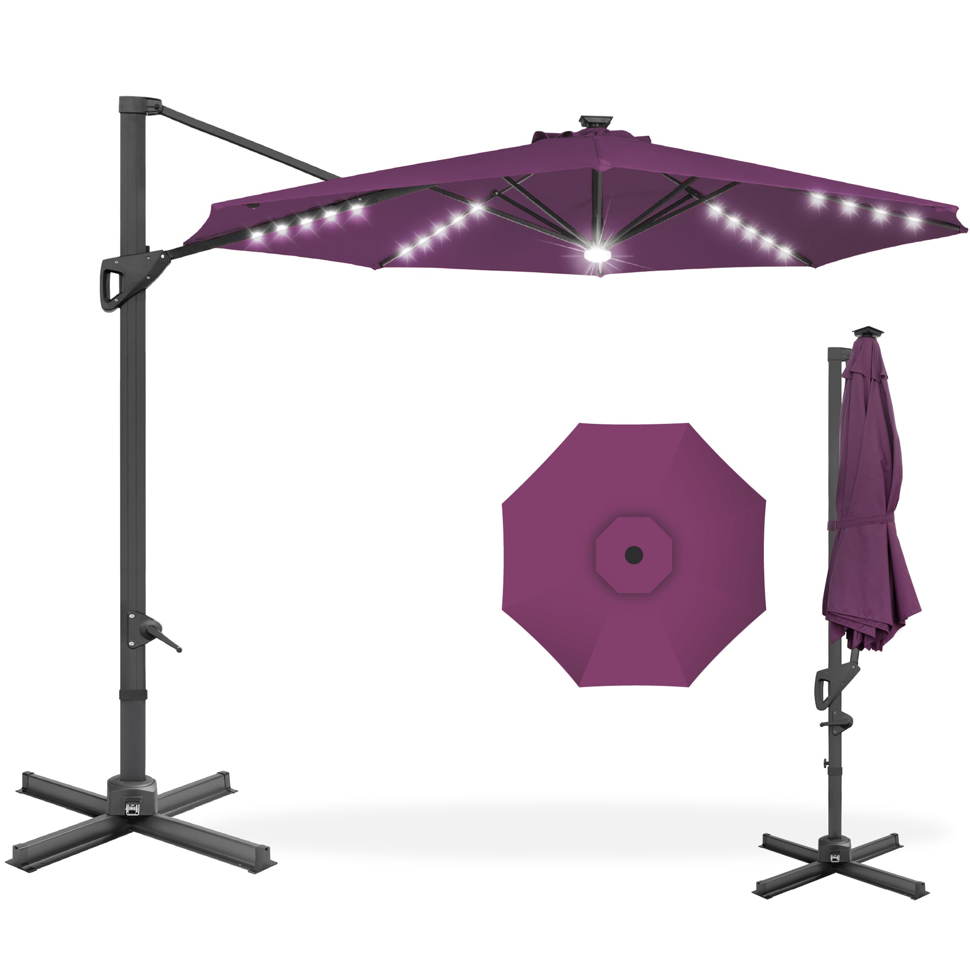 11' patio umbrella with solar lights Solar Patio Umbrella w/ Light Bulbs Tilt 3-Tiered 11ft 8-Rib main image 0