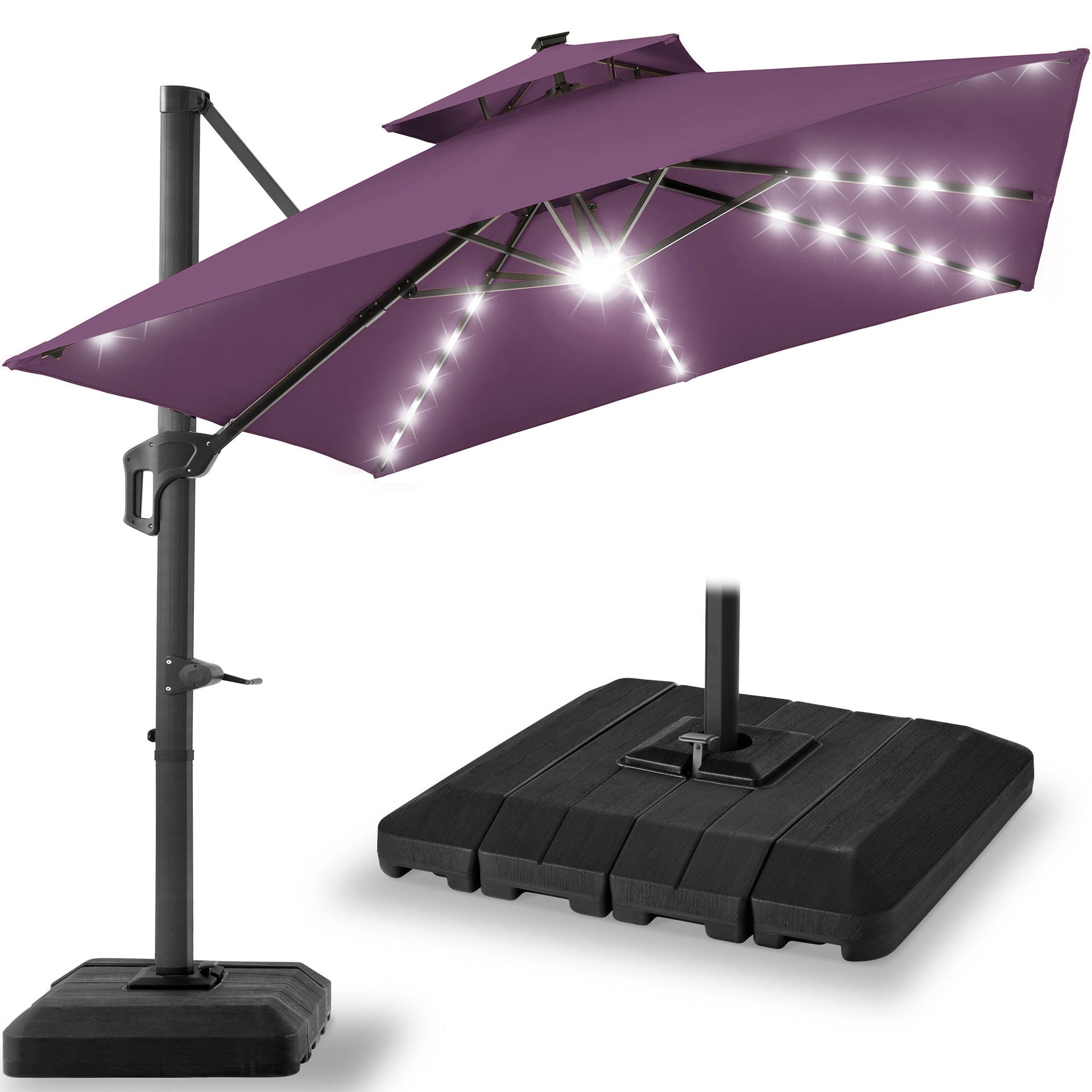 best choice products 15 twin patio umbrella canopy sky2837 Best Choice Products 10x10ft 2-Tier Square Outdoor Solar LED Cantilever Patio Umbrella w/ Base Included