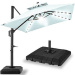 2-Tier Square LED Cantilever Offset Umbrella w/ 360 Rotation, Base - 10x10ft
