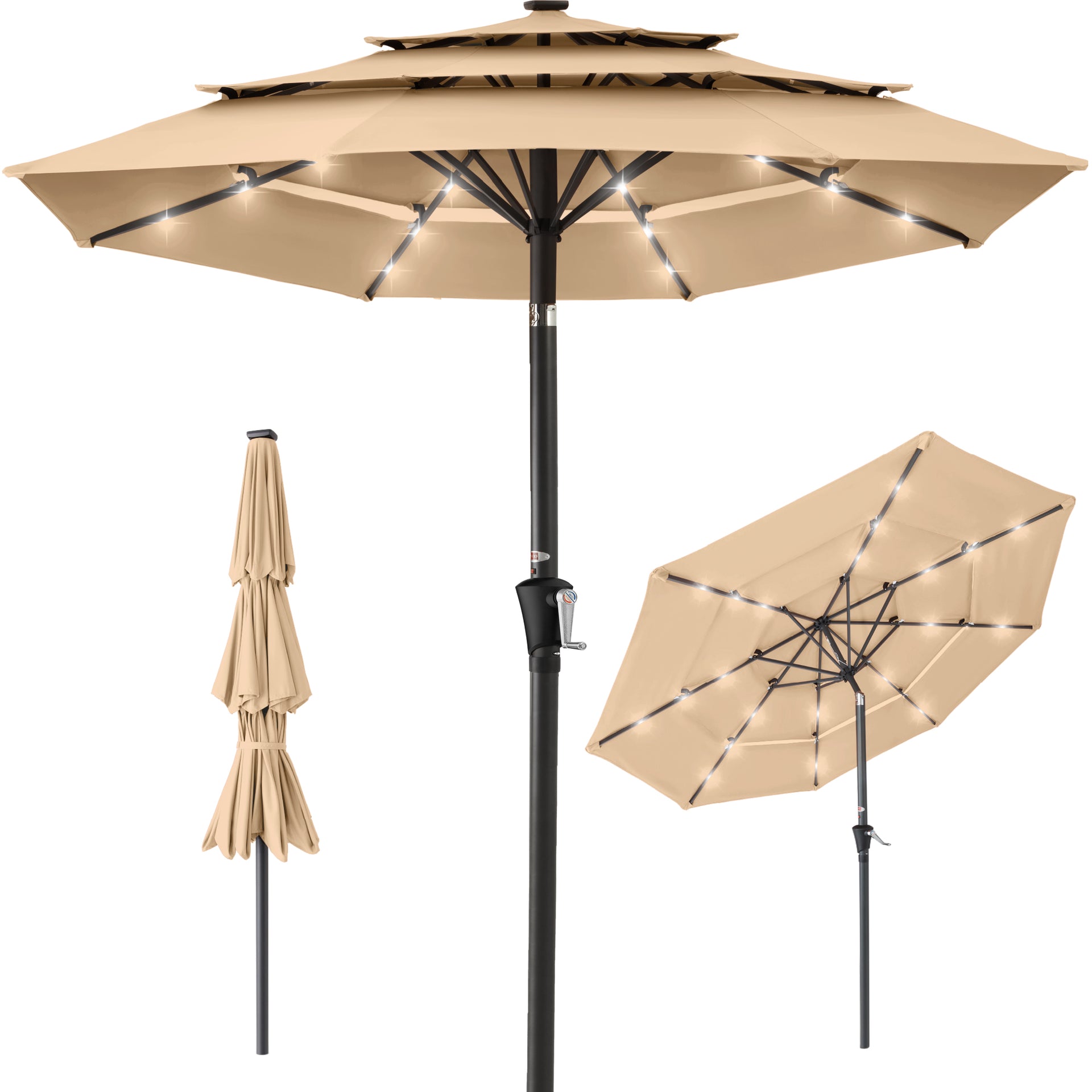 bud light vendor patio umbrella Best Choice Products 10ft 3-Tier Solar w/ 24 LED Lights, Tilt Adjustment, Easy Crank Fenix TK17 Tactical Flashlight soccer accessories The canopy has 32 Choose Your Top:Hard Top