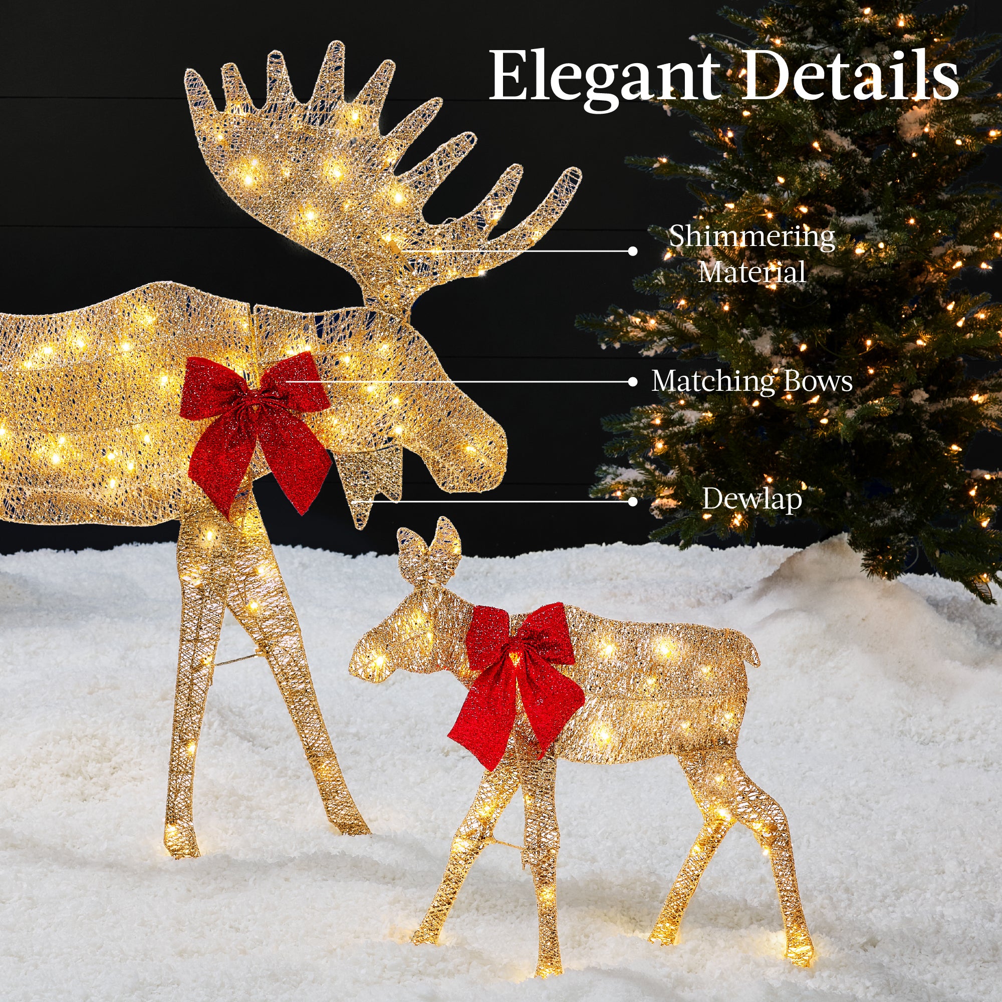 2-Piece Lighted 2D Christmas Moose Set Outdoor Decor w/ 125 LED
