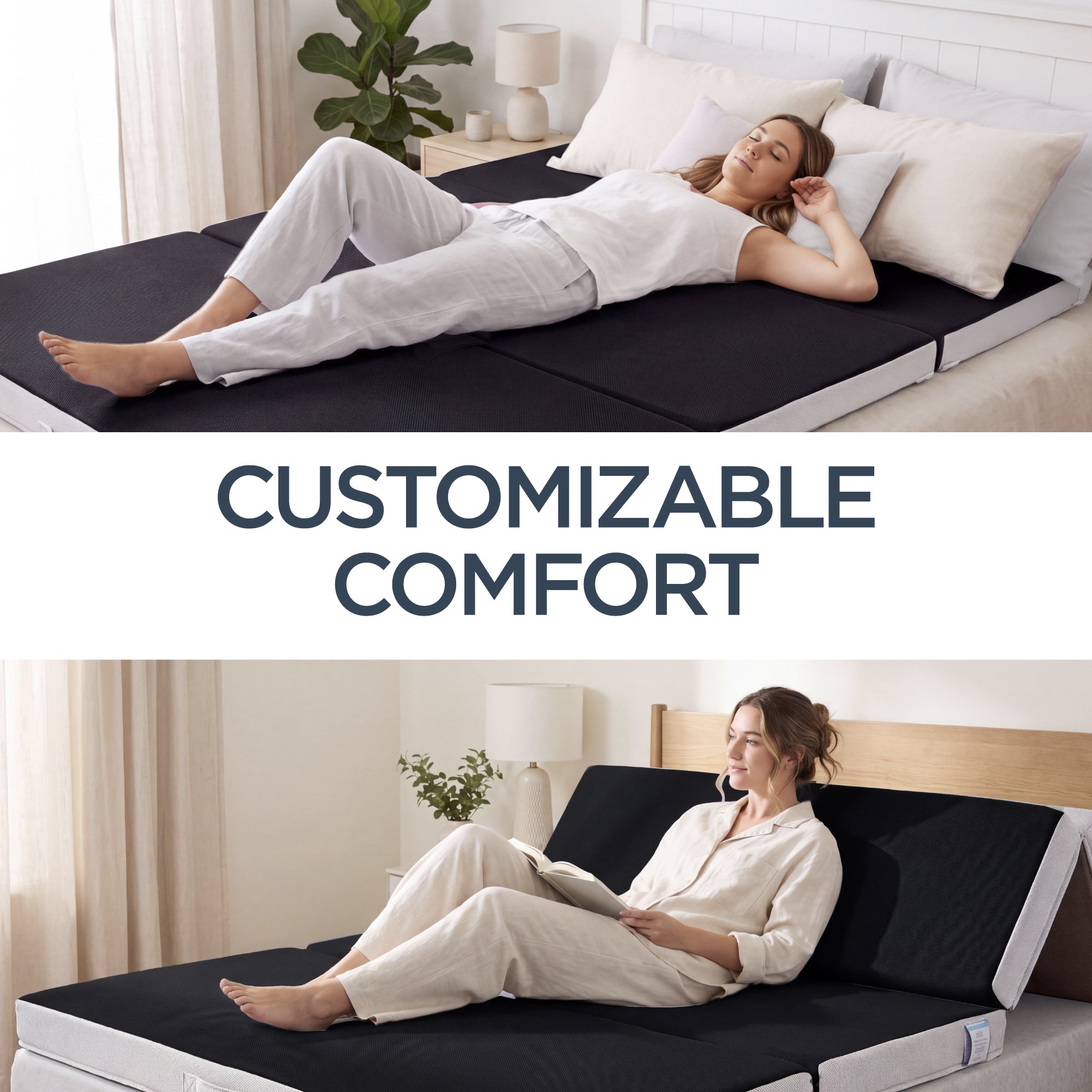 4in Portable Mattress Topper, Tri-Fold Mattress Pad - Onyx Black