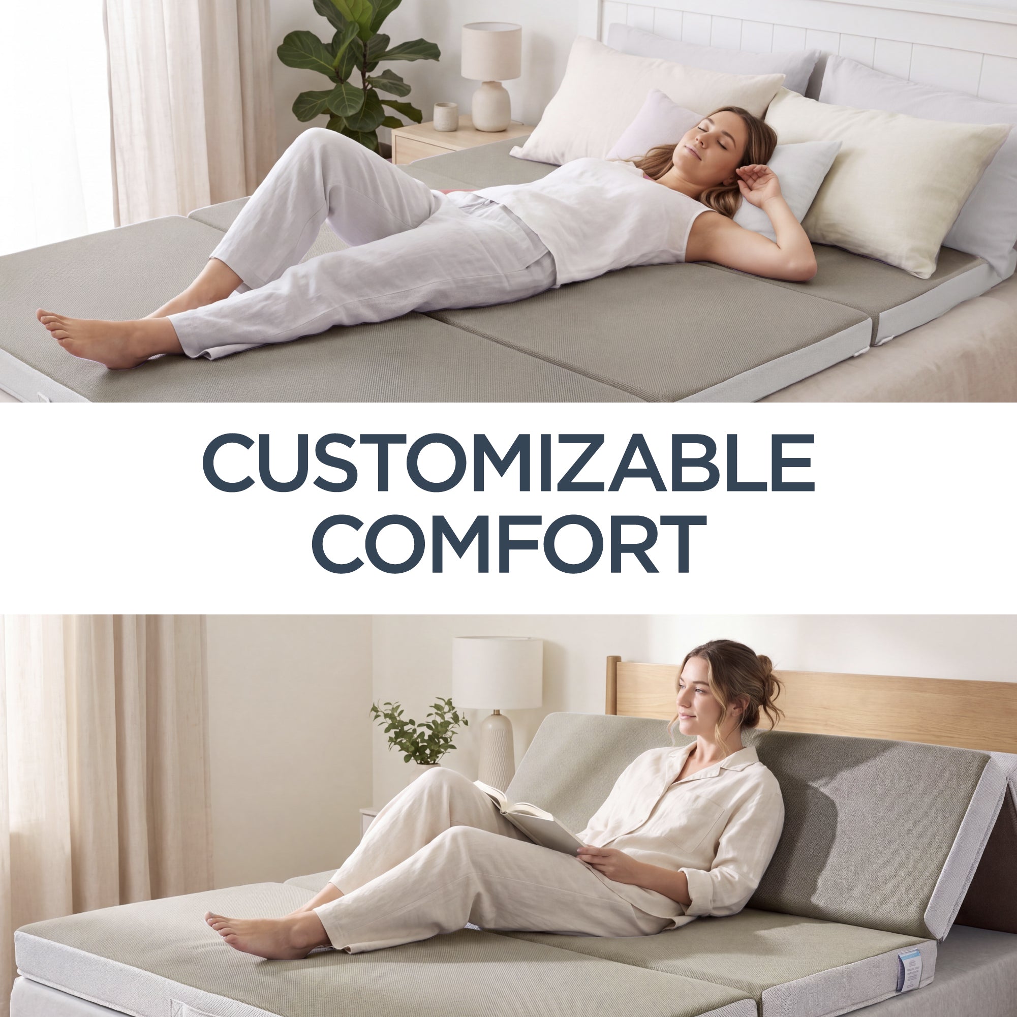4in Portable Mattress Topper, Tri-Fold Mattress Pad - Taupe