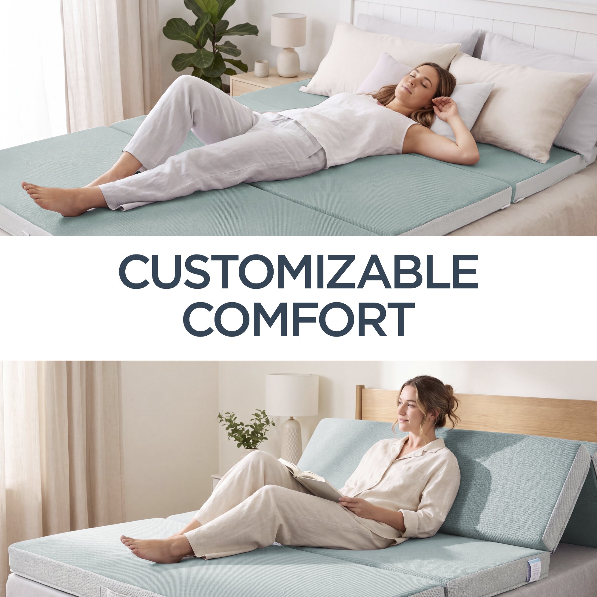 4in Portable Mattress Topper, Tri-Fold Mattress Pad - Seafoam