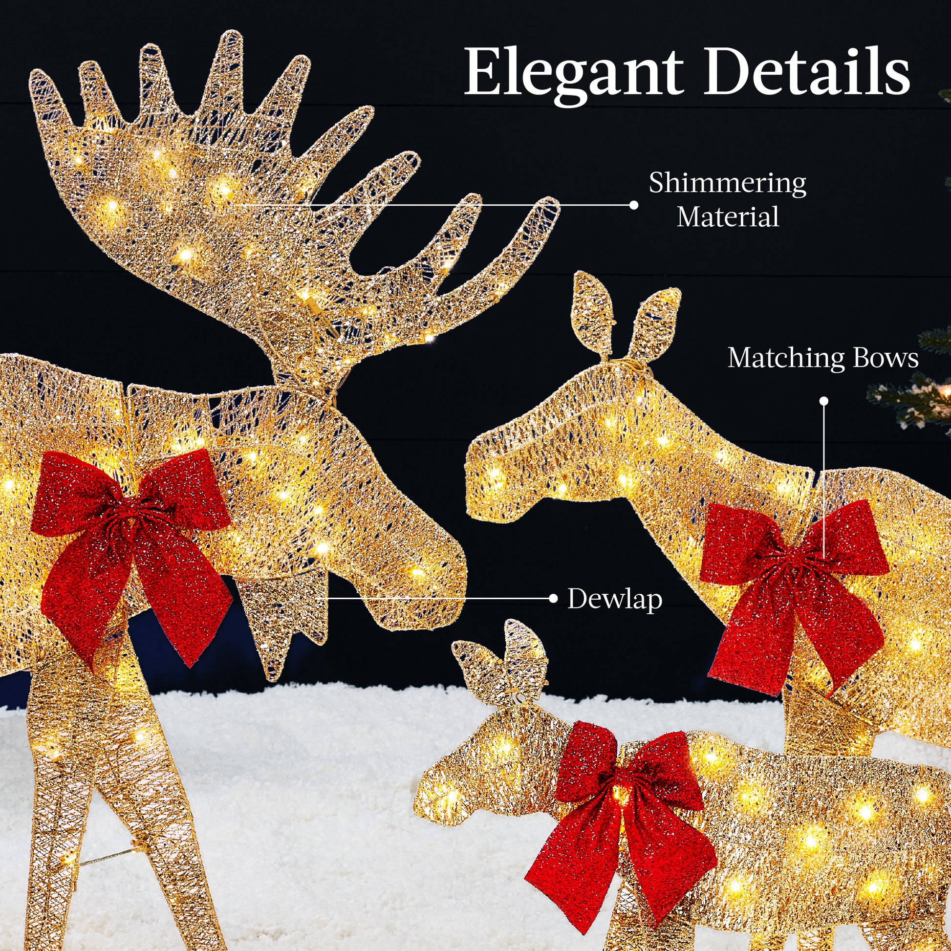 3-Piece Lighted 2D Christmas Moose Set Outdoor Decor w/ 195 LED Lights - 4ft