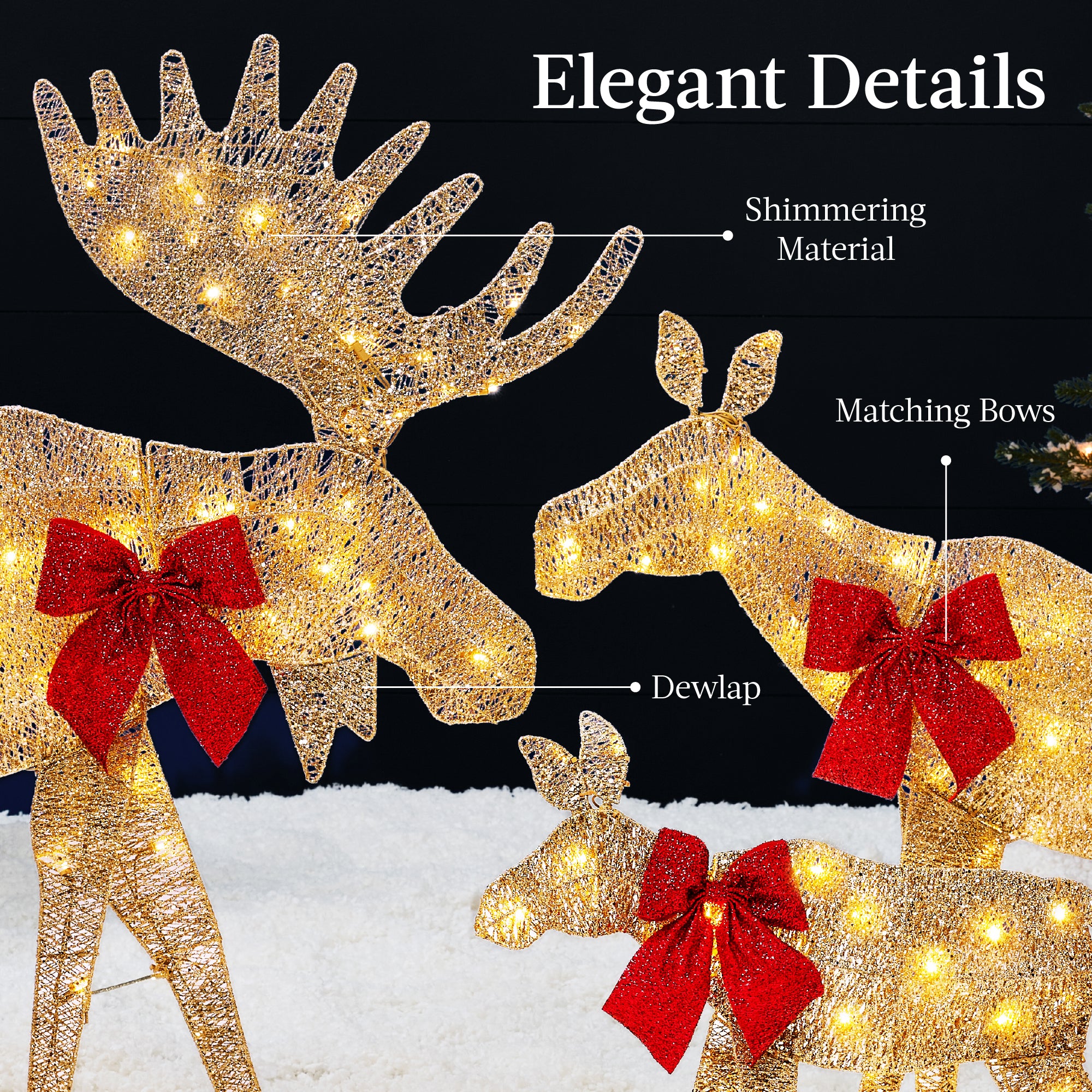 3-Piece Lighted 2D Christmas Moose Set Outdoor Decor w/ 195 LED Lights - 4ft