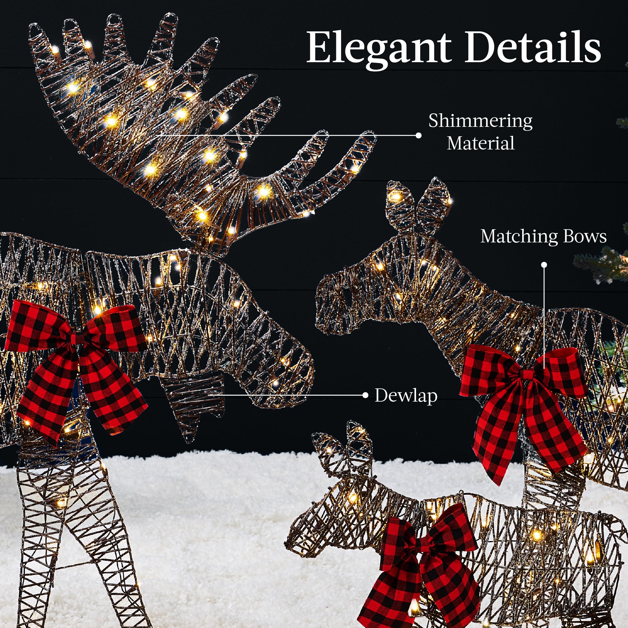 3-Piece Lighted 2D Christmas Moose Set Outdoor Decor - Thumbnail 4