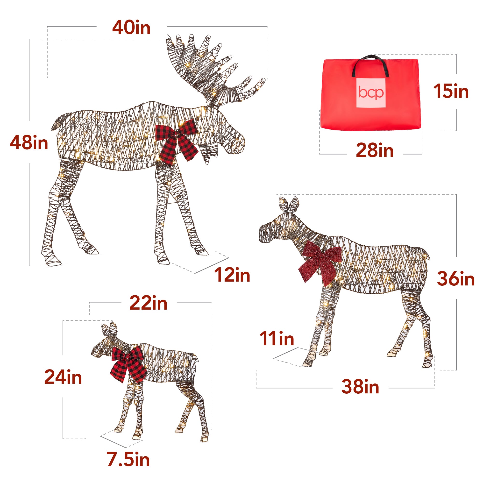 3-Piece Lighted 2D Christmas Moose Set Outdoor Decor - Thumbnail 3