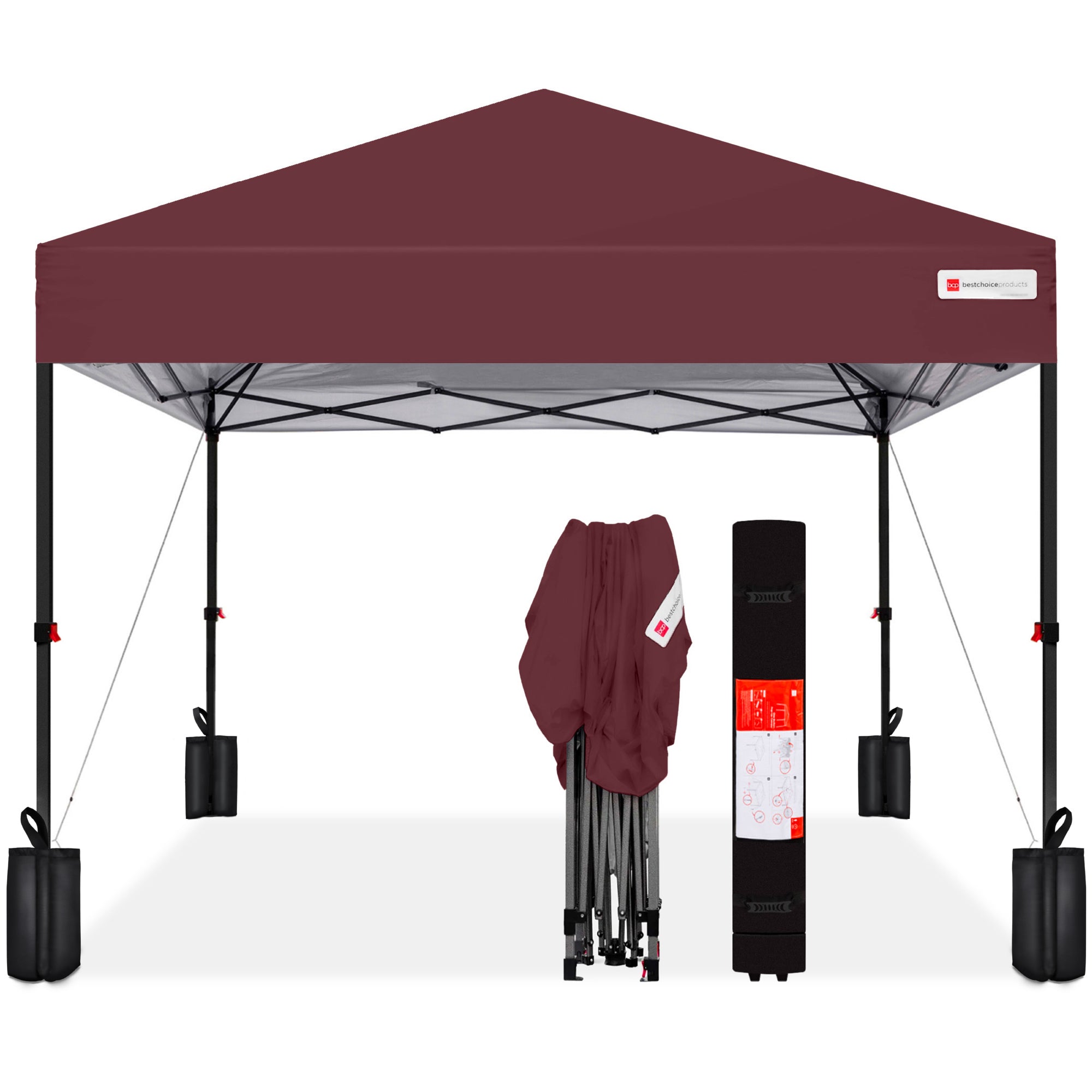 One-Person Setup Instant Pop Up Canopy w/ Case, 4 Weight Bags - 8x8ft