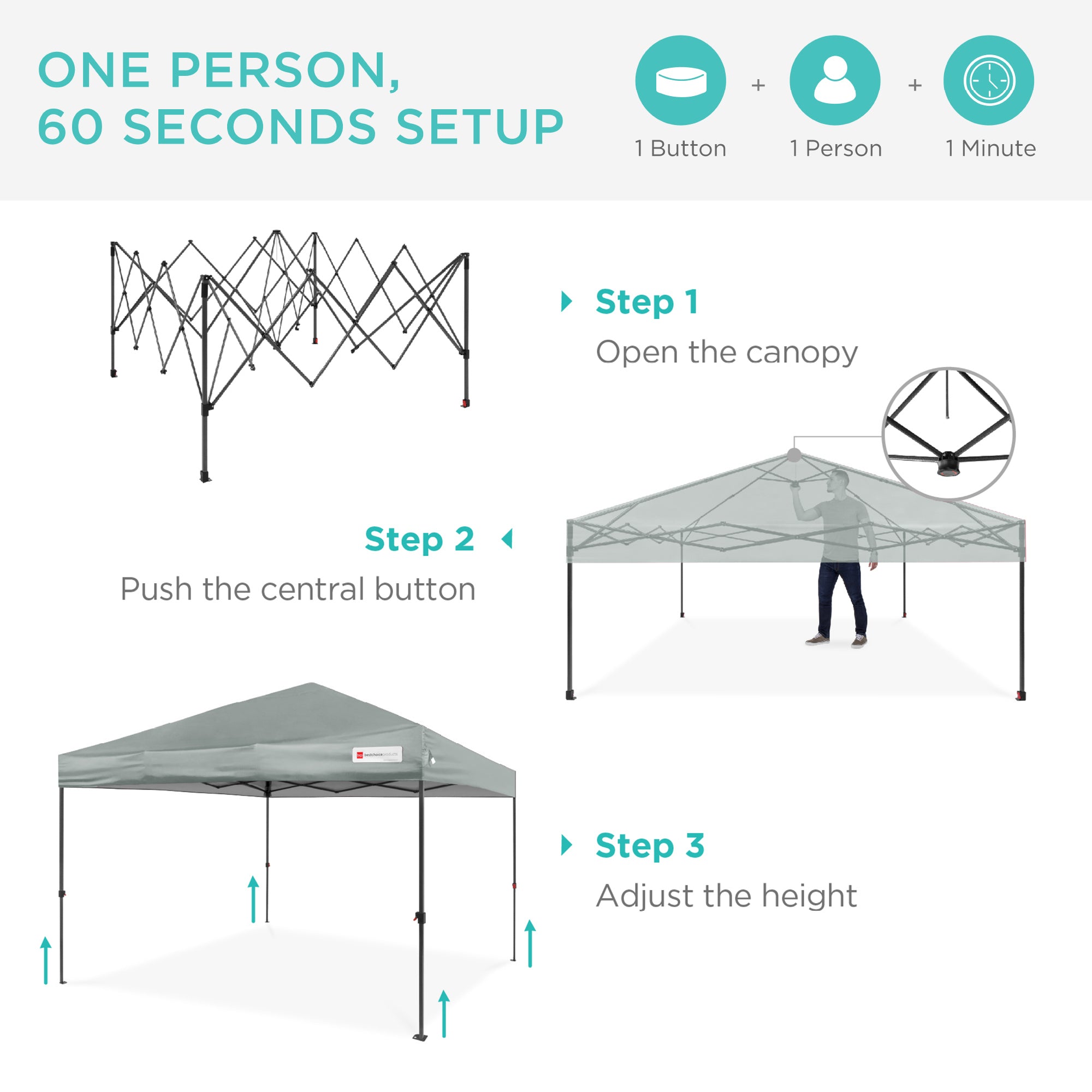 One-Person Setup Instant Pop Up Canopy w/ Case, 4 Weight Bags