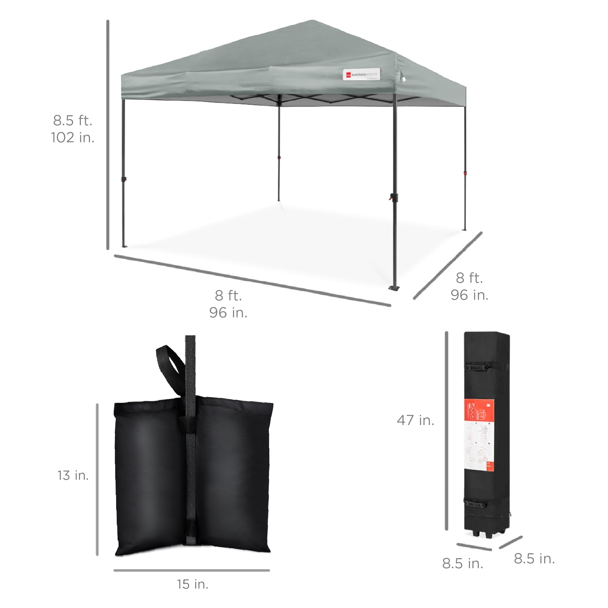 One-Person Setup Instant Pop Up Canopy w/ Case, 4 Weight Bags