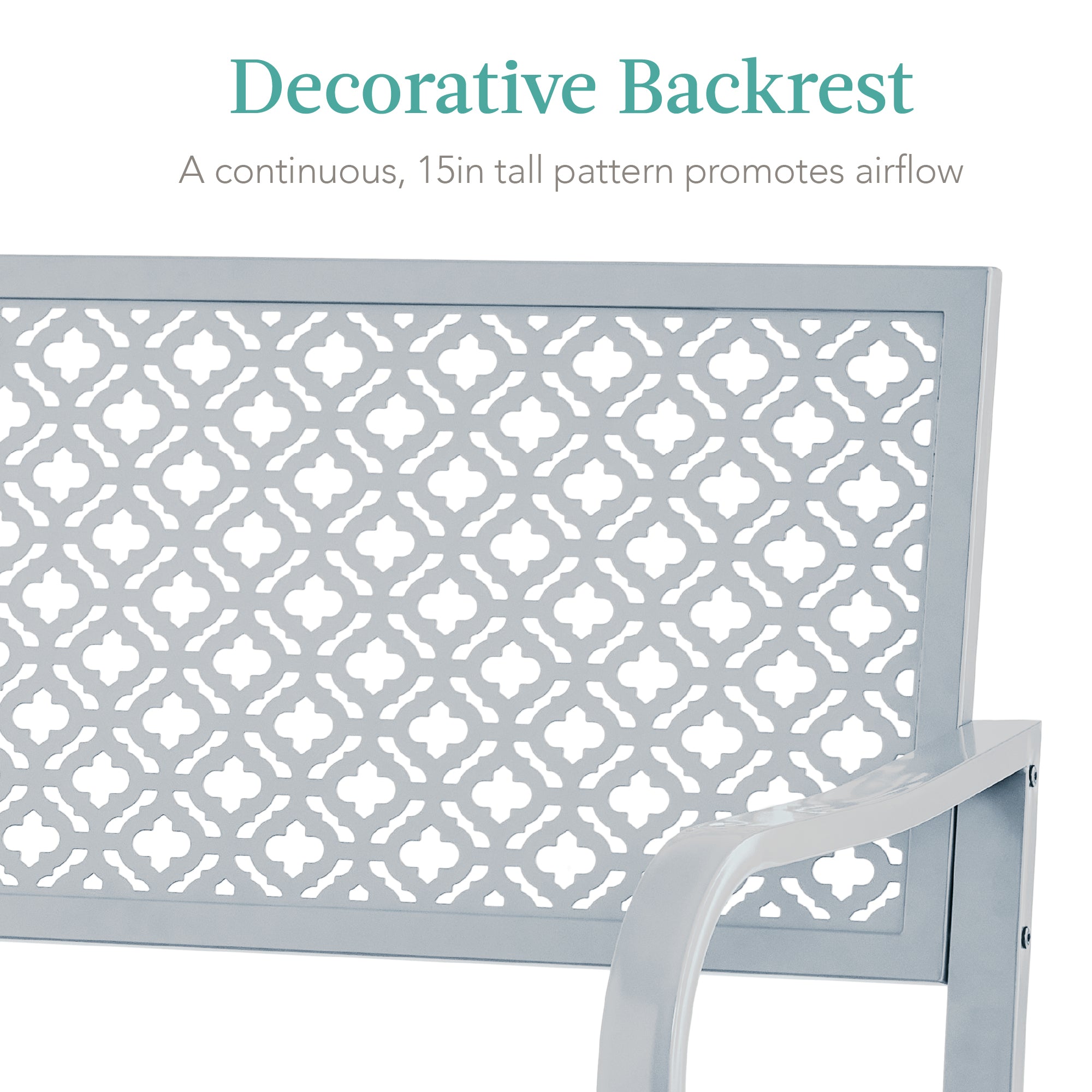 Indoor Outdoor Steel Bench w/ Geometric Backrest, Foot Levelers