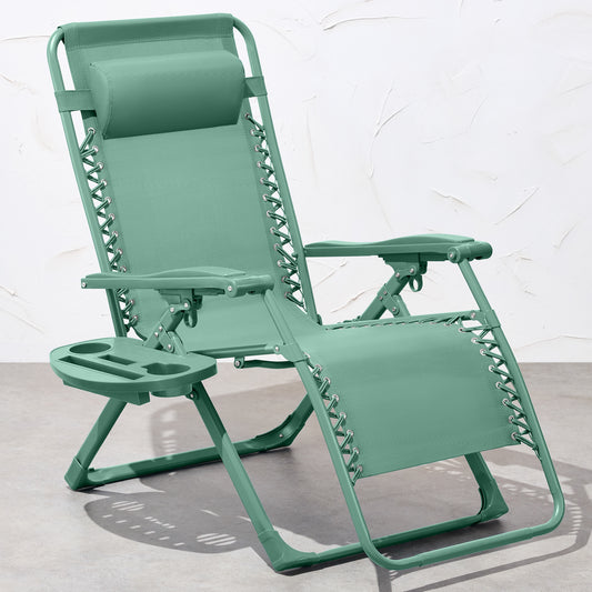Premium Color Zero Gravity Patio Chair Recliners w/ Side Tray, Headrest