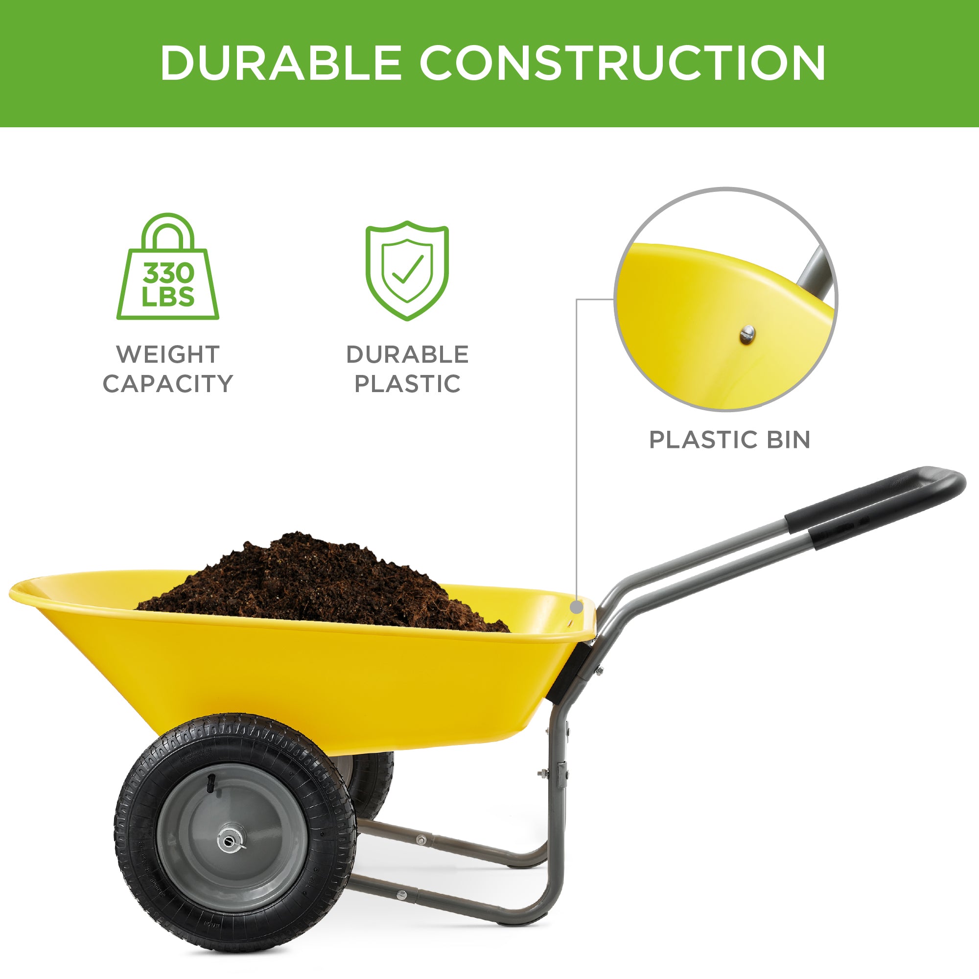 Dual-Wheel Wheelbarrow Garden Cart - Thumbnail 3