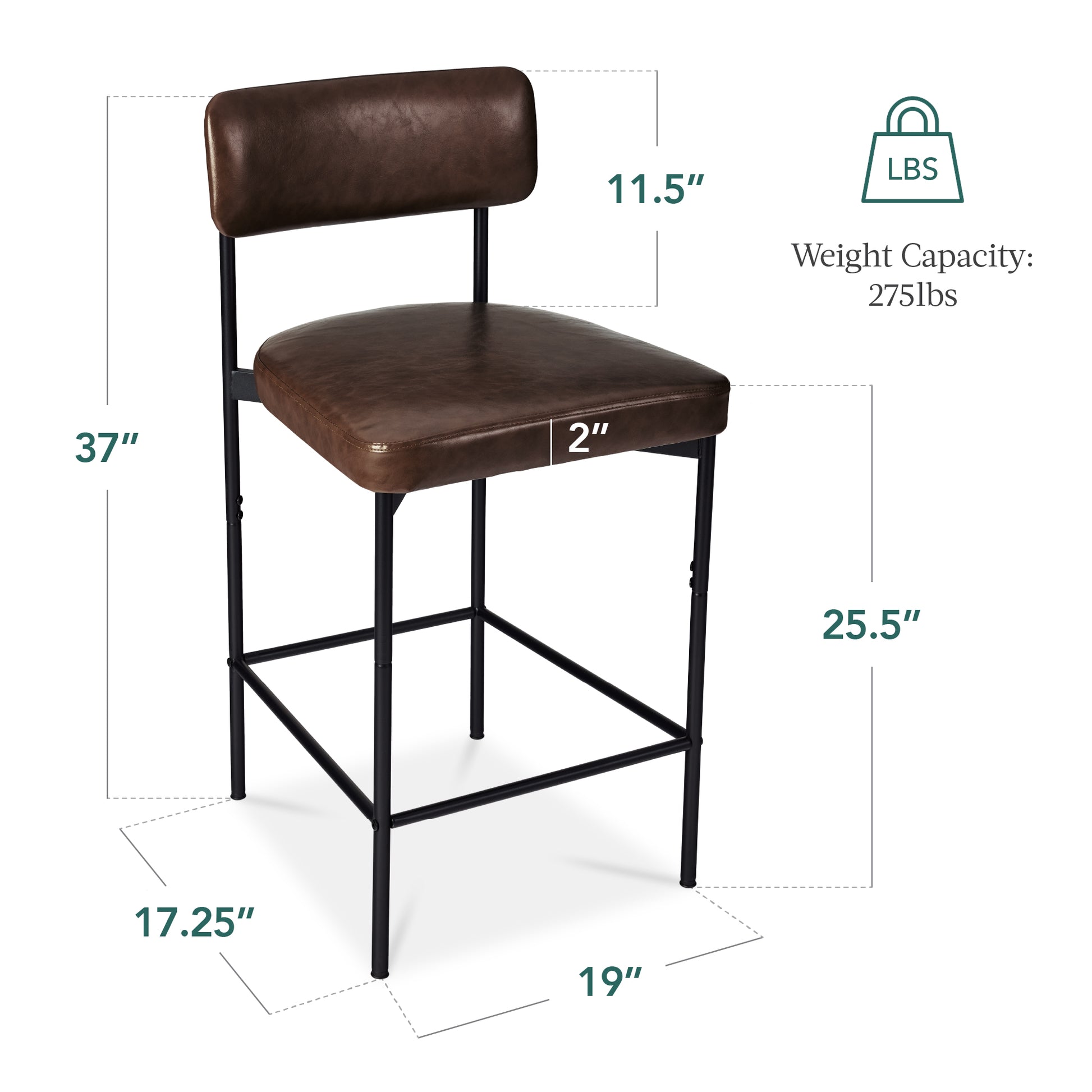 Set of 3 Armless Counter Height Bar Stools, Modern PU Faux Leather Stools