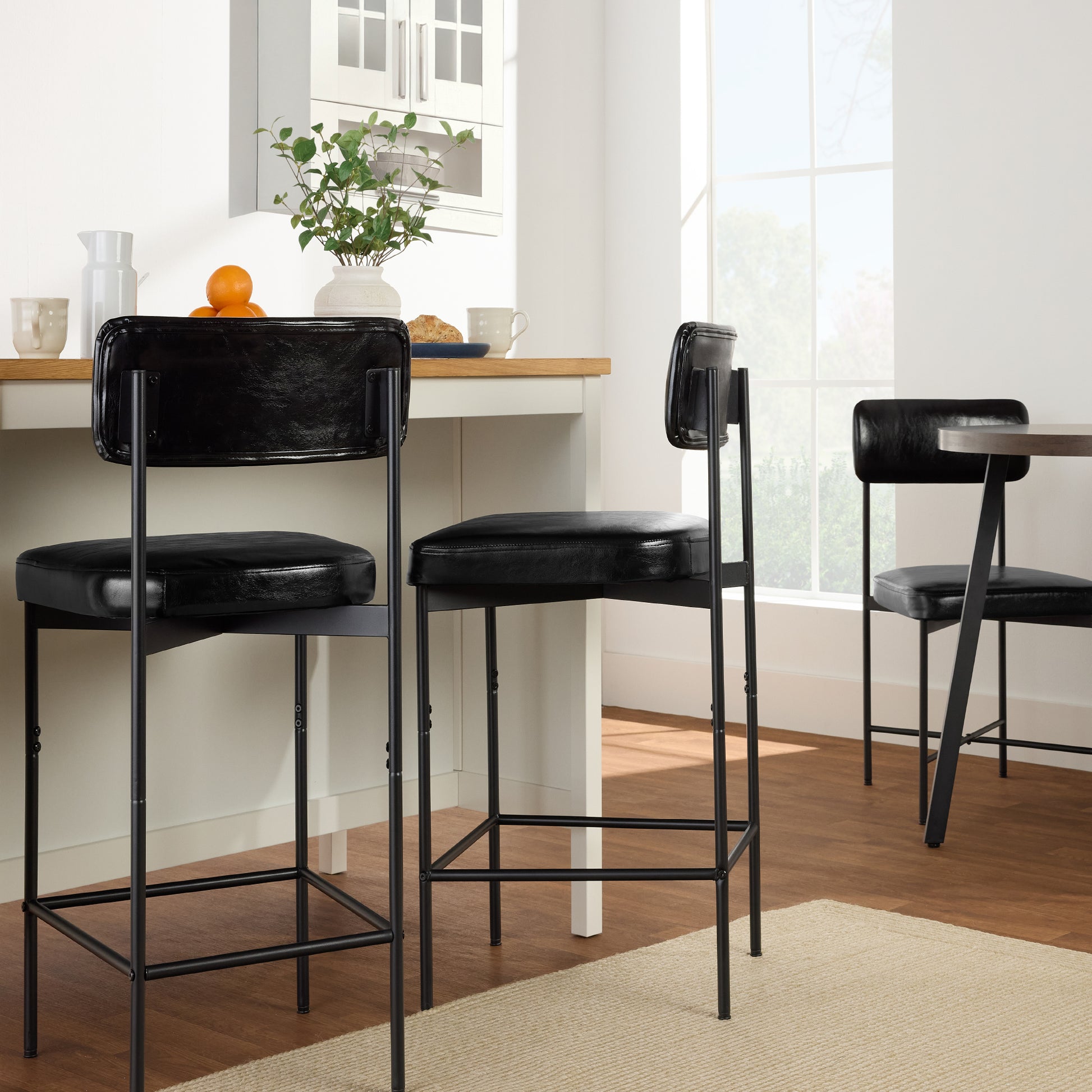 Set of 3 Armless Counter Height Bar Stools, Modern PU Faux Leather Stools