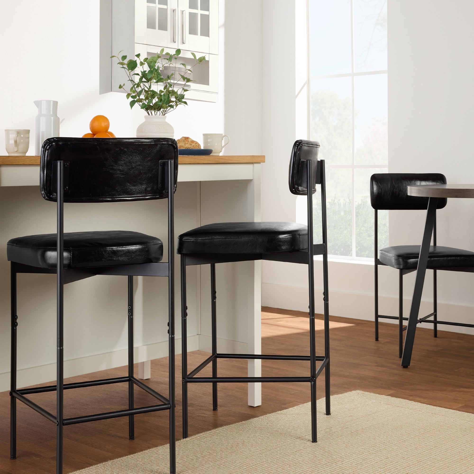 Set of 3 Armless Counter Height Bar Stools, Modern PU Faux Leather Stools