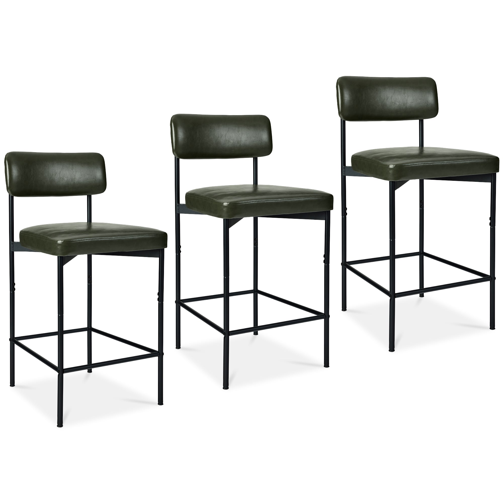 Set of 3 Armless Counter Height Bar Stools, Modern PU Faux Leather Stools