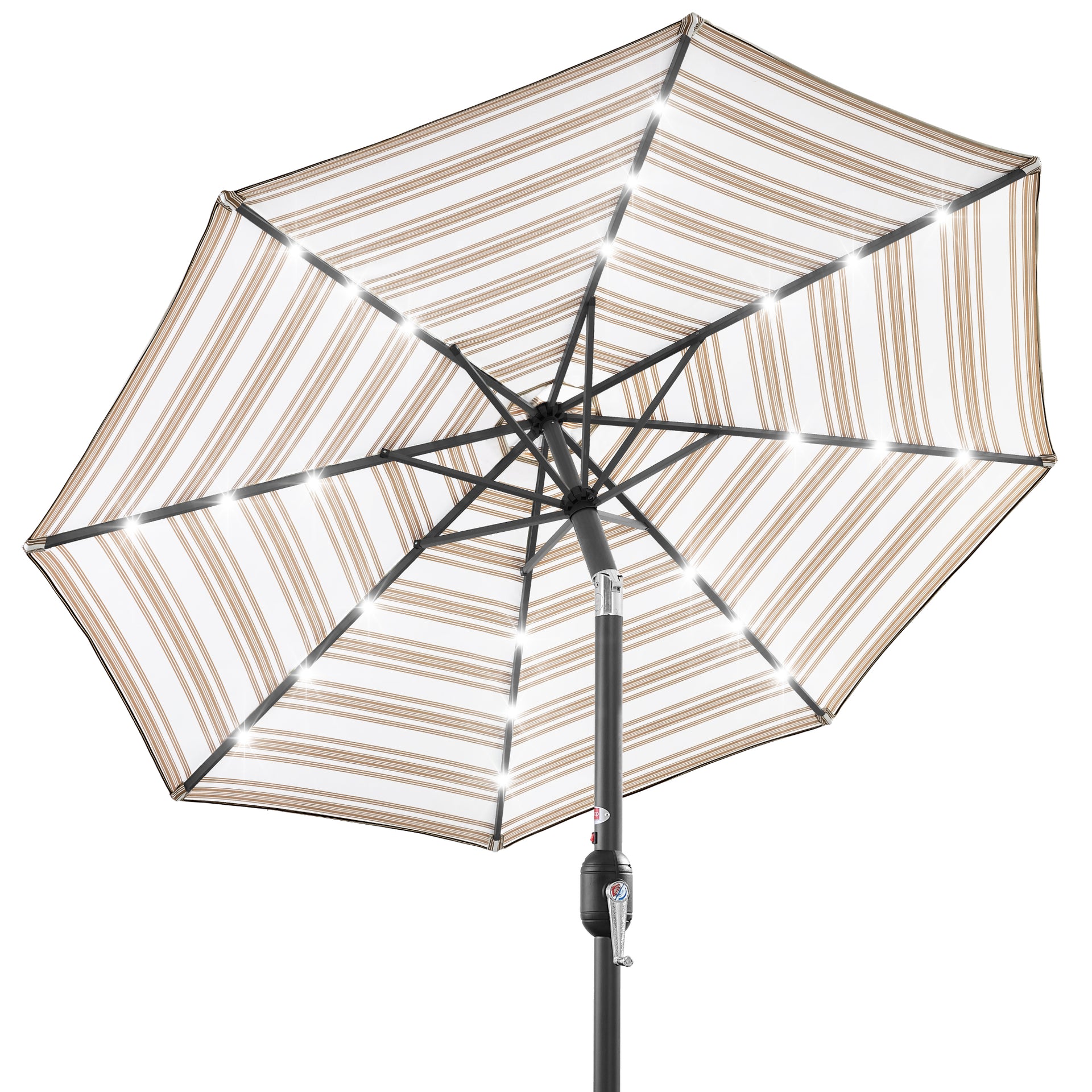 beige and white striped patio umbrella Atara Outdoor Auto Tilt Beige/White measures 108W x 100.8D x 98.8H DestinationGear Italian 6 ft Umbrella