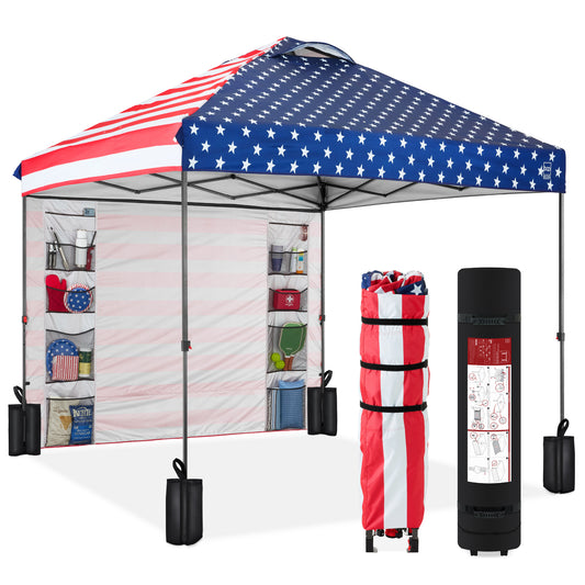 One-Person Setup Instant Pop Up Canopy w/ Side Wall, Carrying Case - 10x10ft