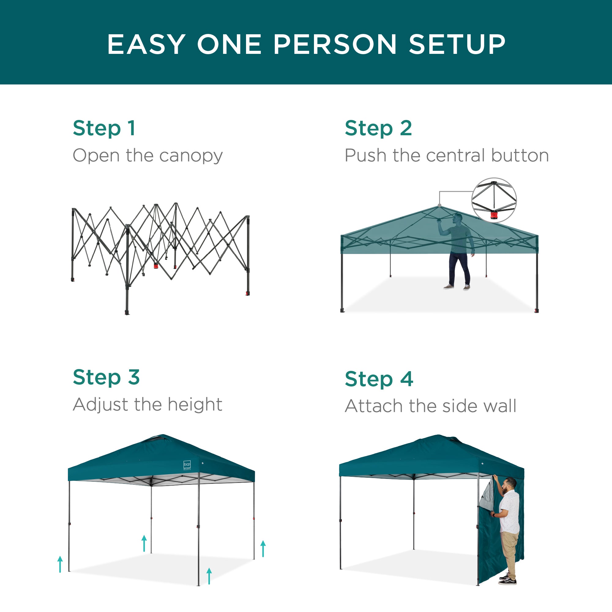 One-Person Setup Instant Pop Up Canopy w/ Side Wall, Carrying Case