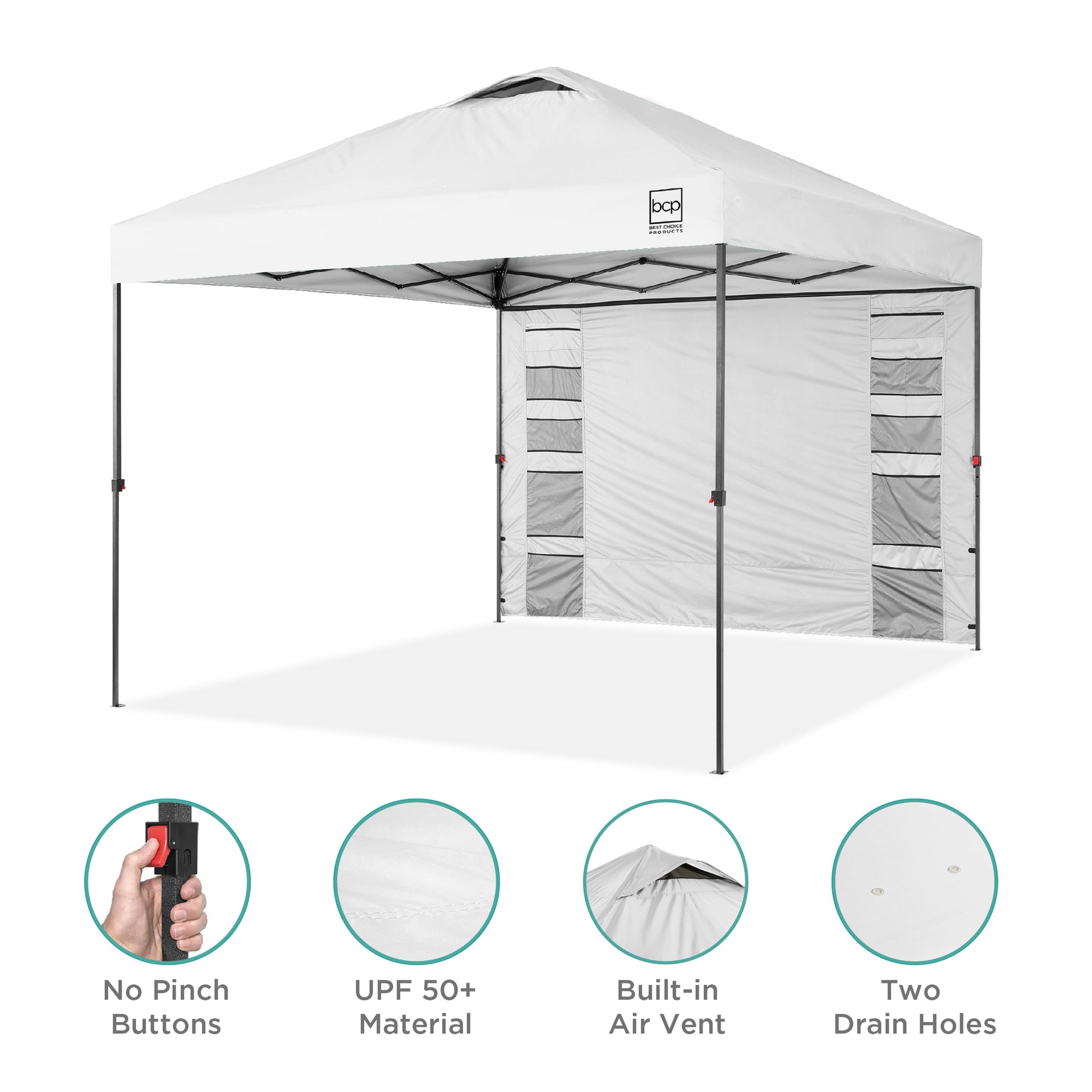 One-Person Setup Instant Pop Up Canopy w/ Side Wall, Carrying Case - 10x10ft