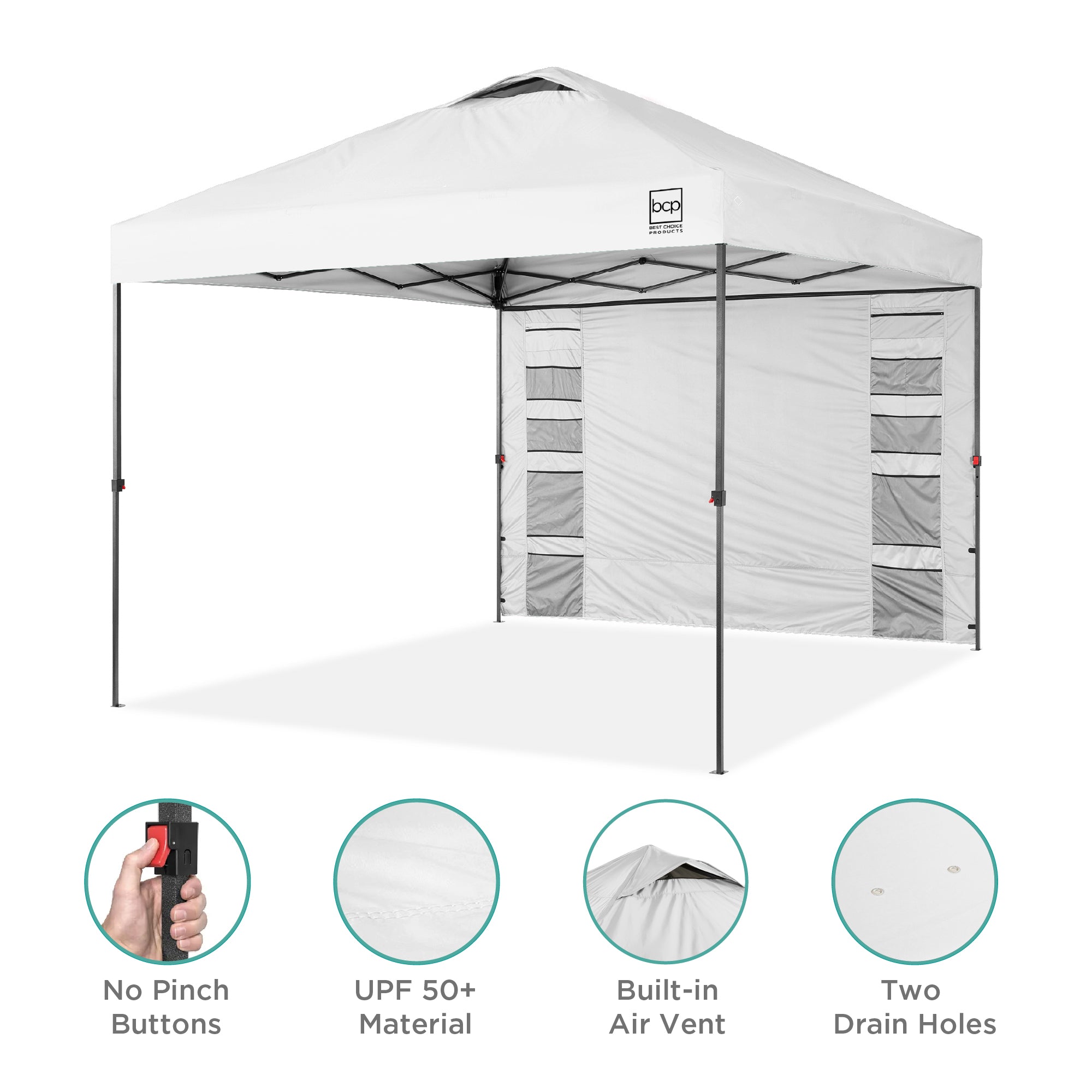 One-Person Setup Instant Pop Up Canopy w/ Side Wall, Carrying Case - 10x10ft