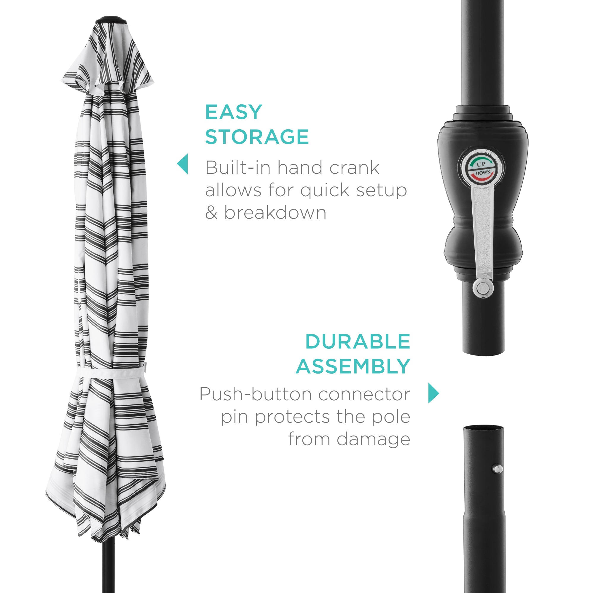 Outdoor Steel Striped Market Patio Umbrella w/ Tilt, Crank Lift - 10ft