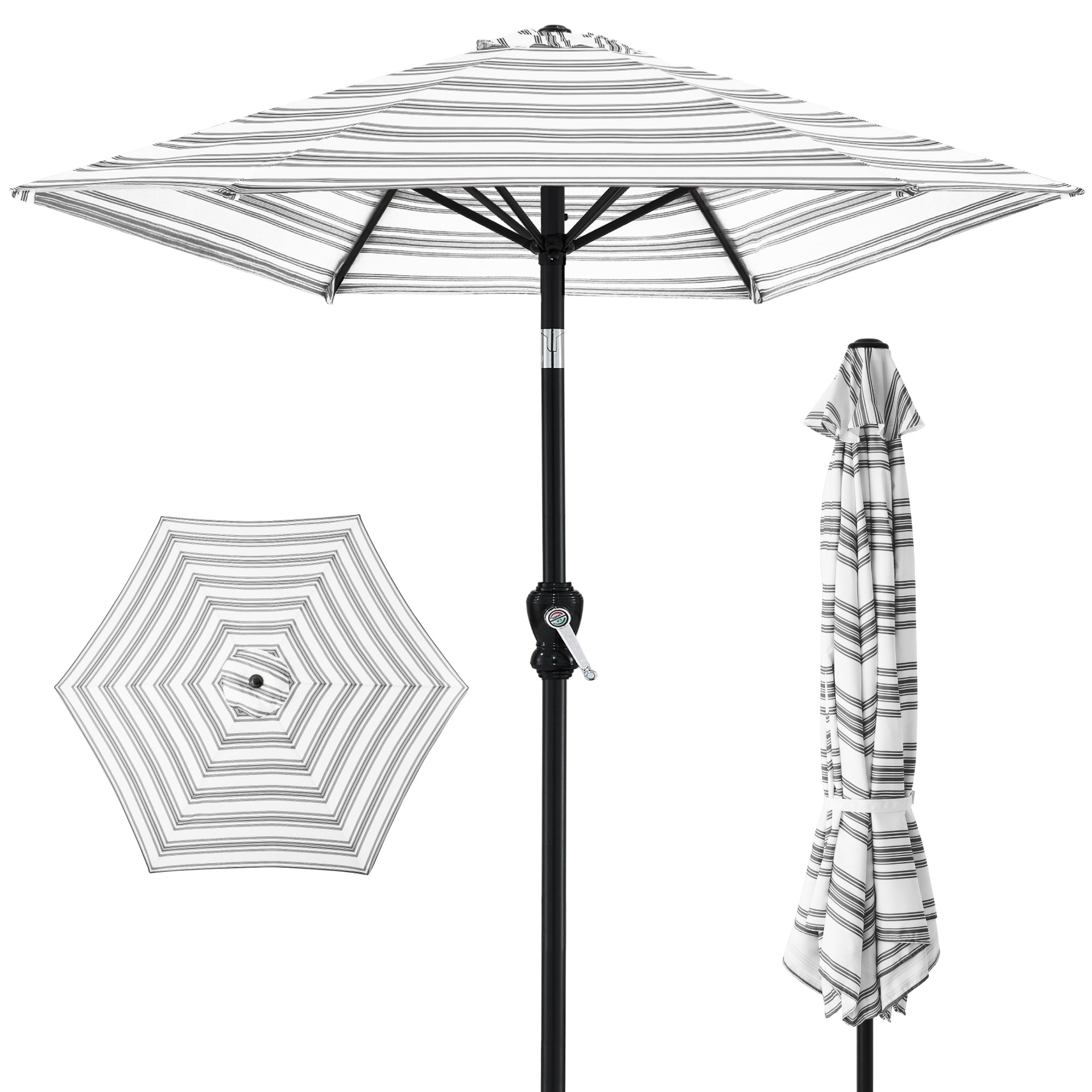 Outdoor Steel Striped Market Patio Umbrella w/ Tilt, Crank Lift