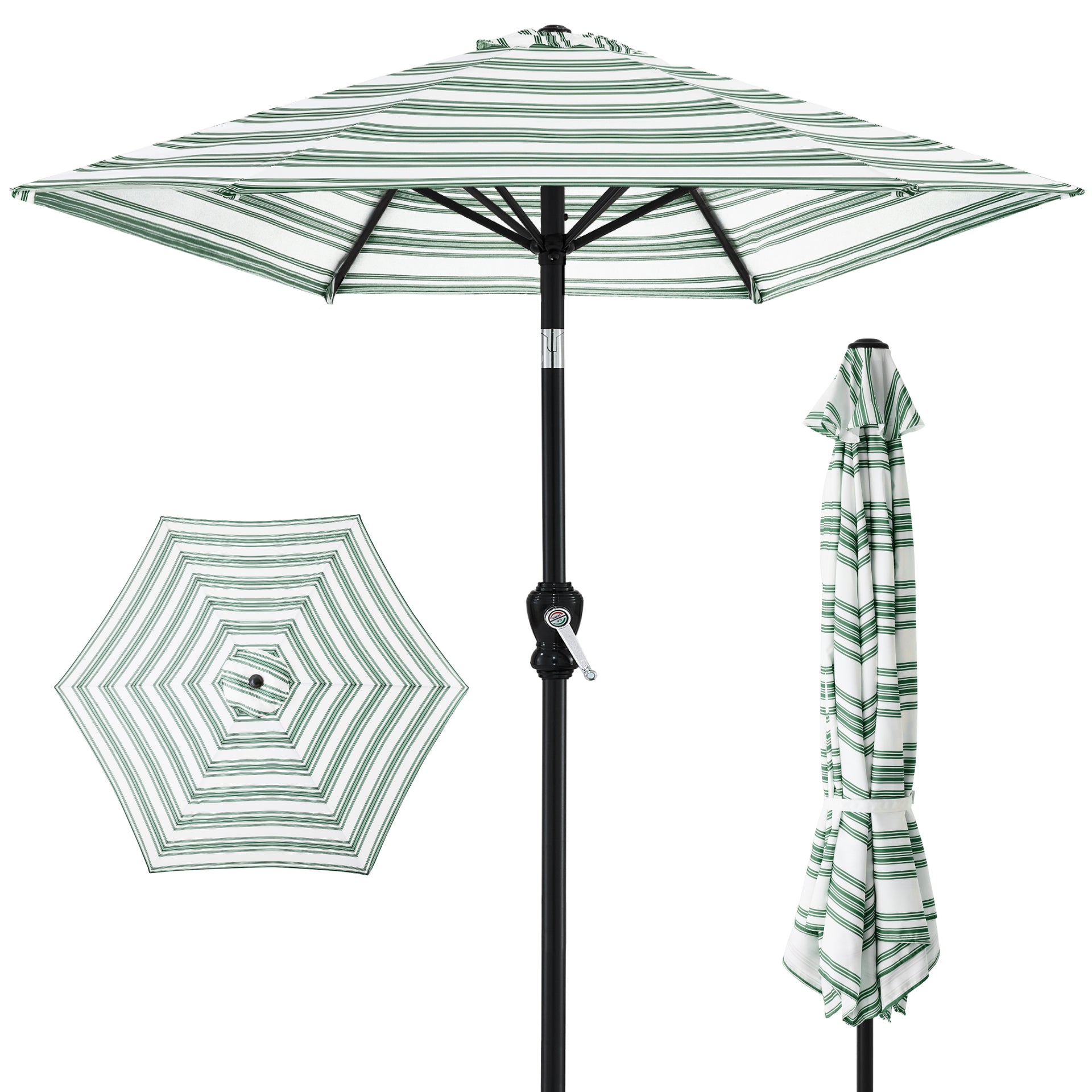 Outdoor Steel Striped Market Patio Umbrella w/ Tilt, Crank Lift