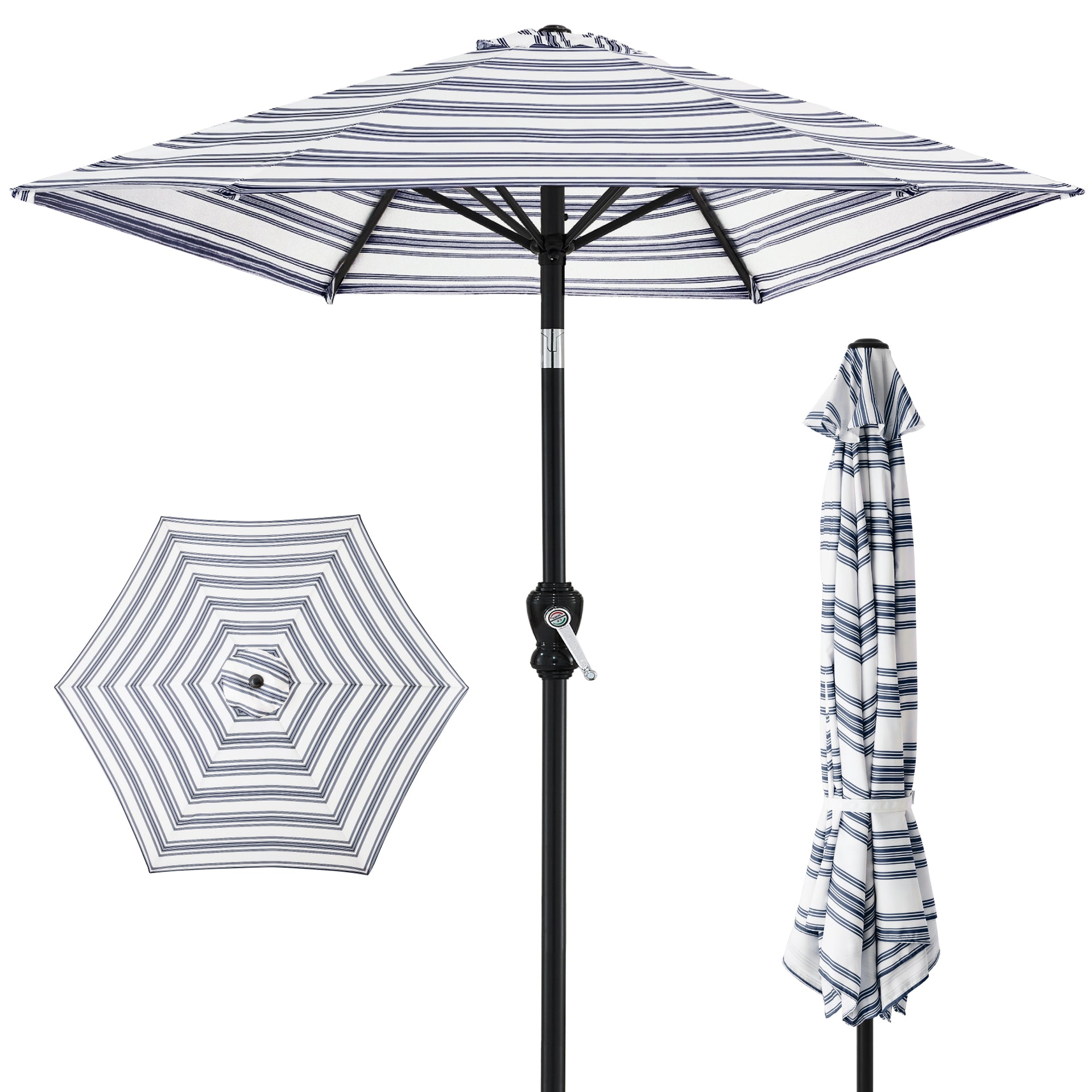 Outdoor Steel Striped Market Patio Umbrella w/ Tilt, Crank Lift