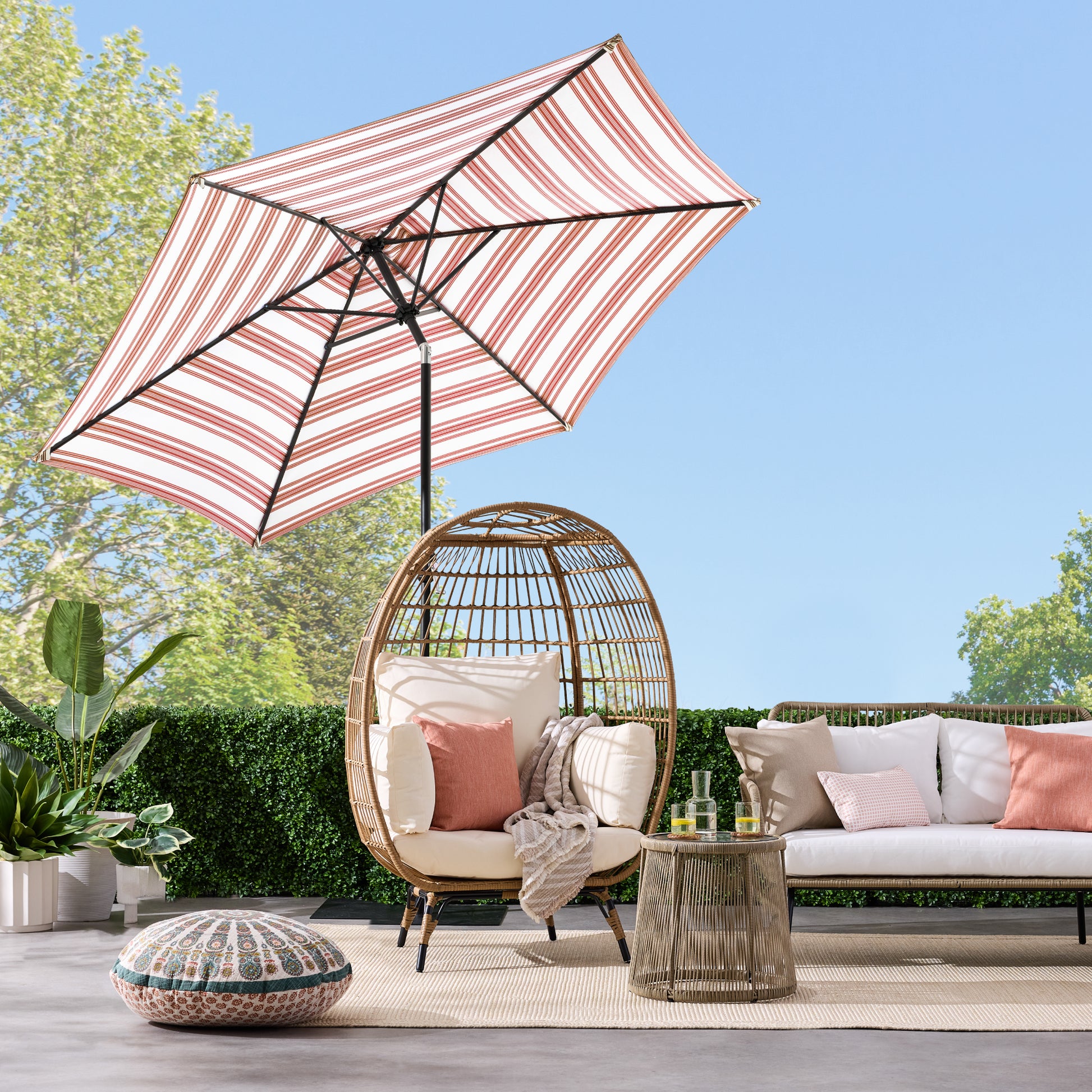 Outdoor Steel Striped Market Patio Umbrella w/ Tilt, Crank Lift