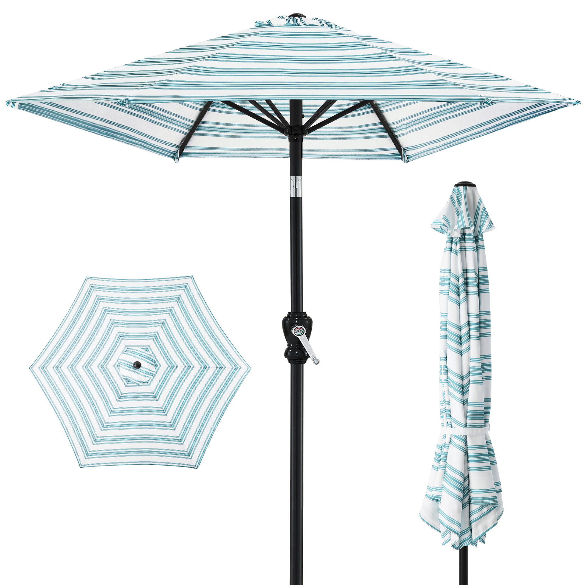Outdoor Steel Striped Market Patio Umbrella w/ Tilt, Crank Lift