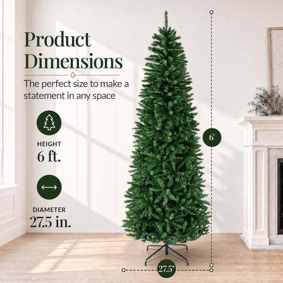 Unlit Spruce Pencil Christmas Tree w/ Folding Metal Base