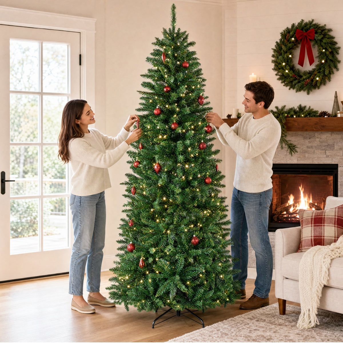 Unlit Spruce Pencil Christmas Tree w/ Folding Metal Base