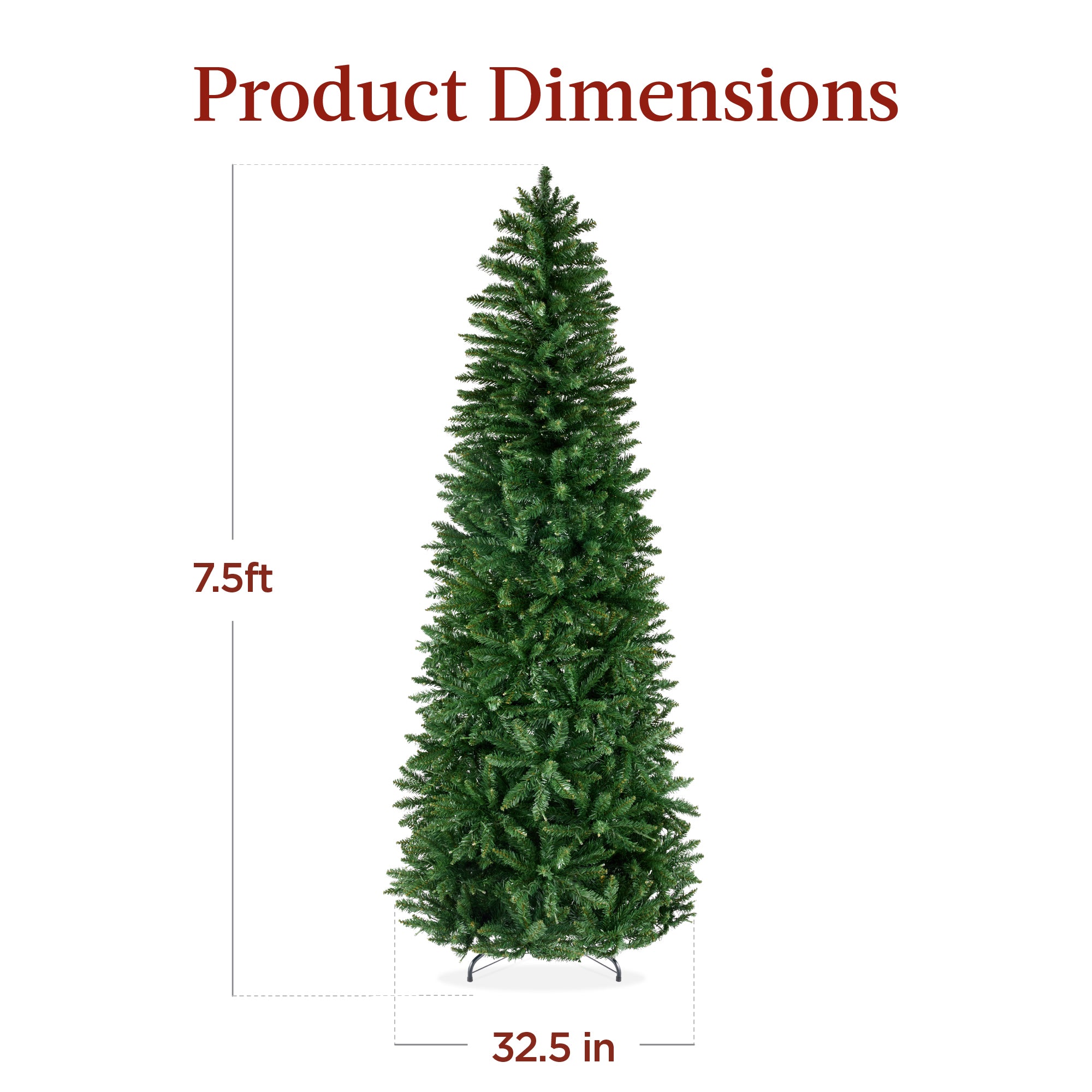 Unlit Spruce Pencil Christmas Tree w/ Folding Metal Base