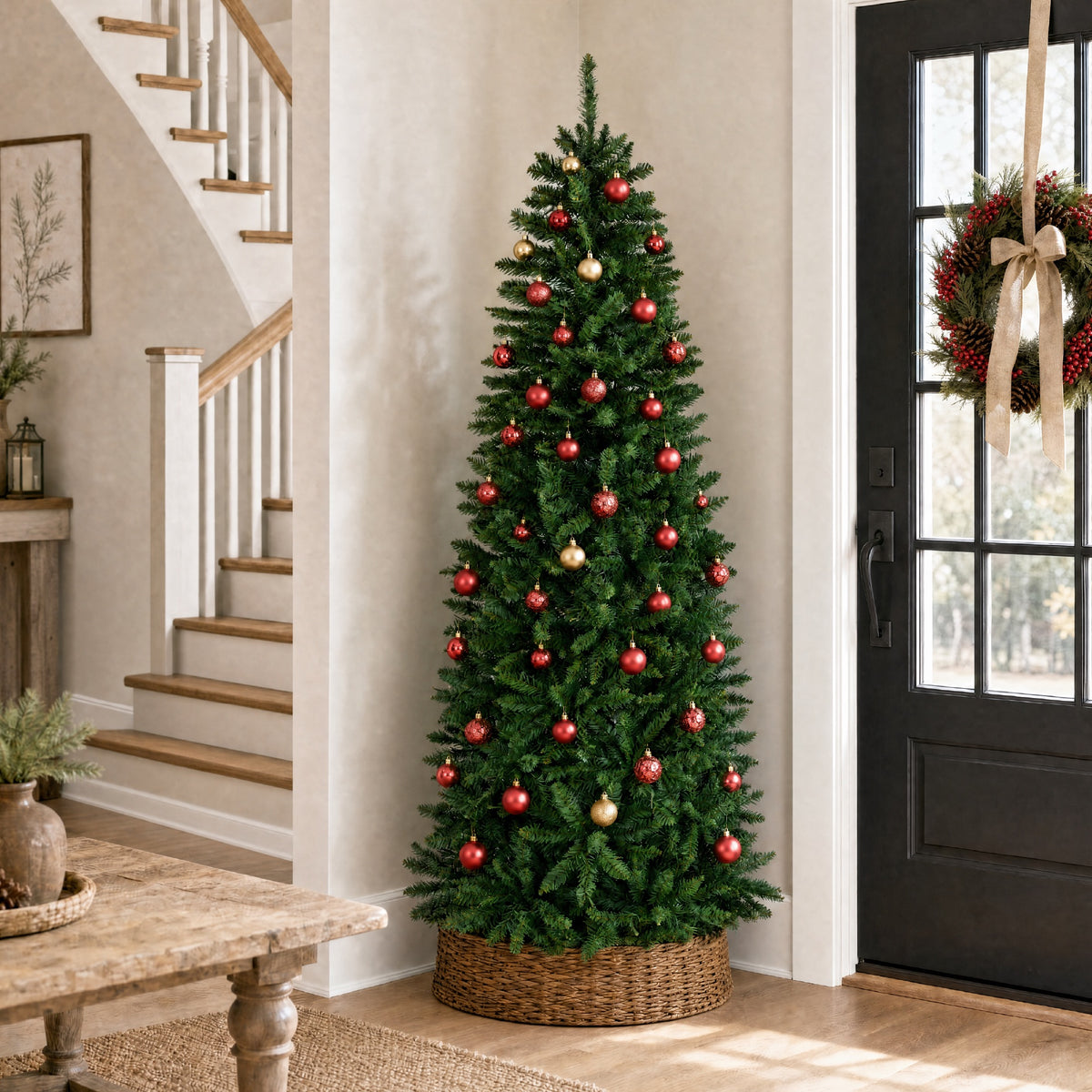 Unlit Spruce Pencil Christmas Tree w/ Folding Metal Base