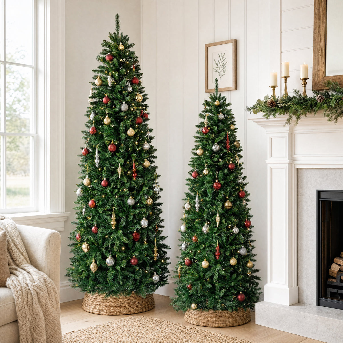 Unlit Spruce Pencil Christmas Tree w/ Folding Metal Base