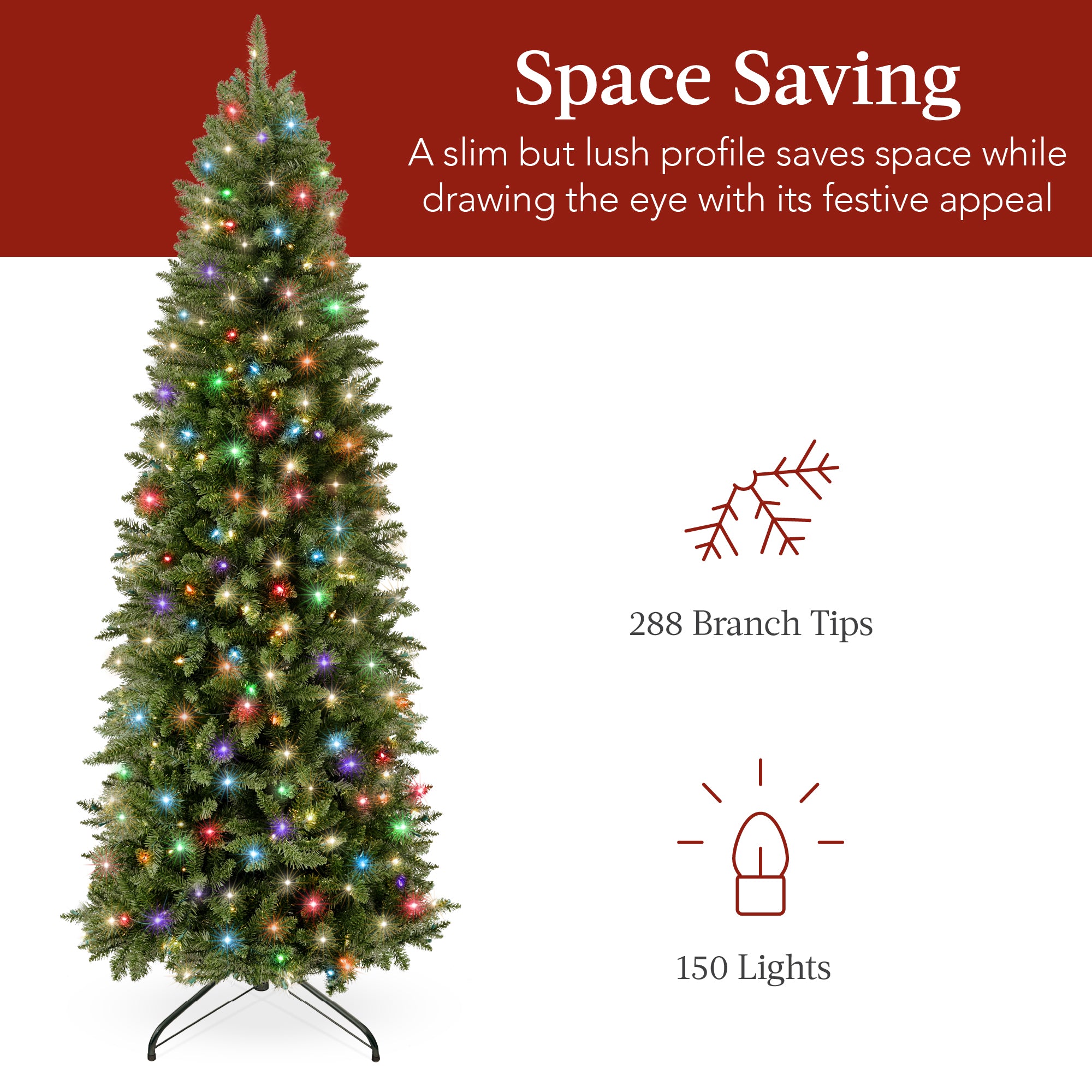 Prelit Spruce Pencil Christmas Tree w/ 2-In-1 LED Lights
