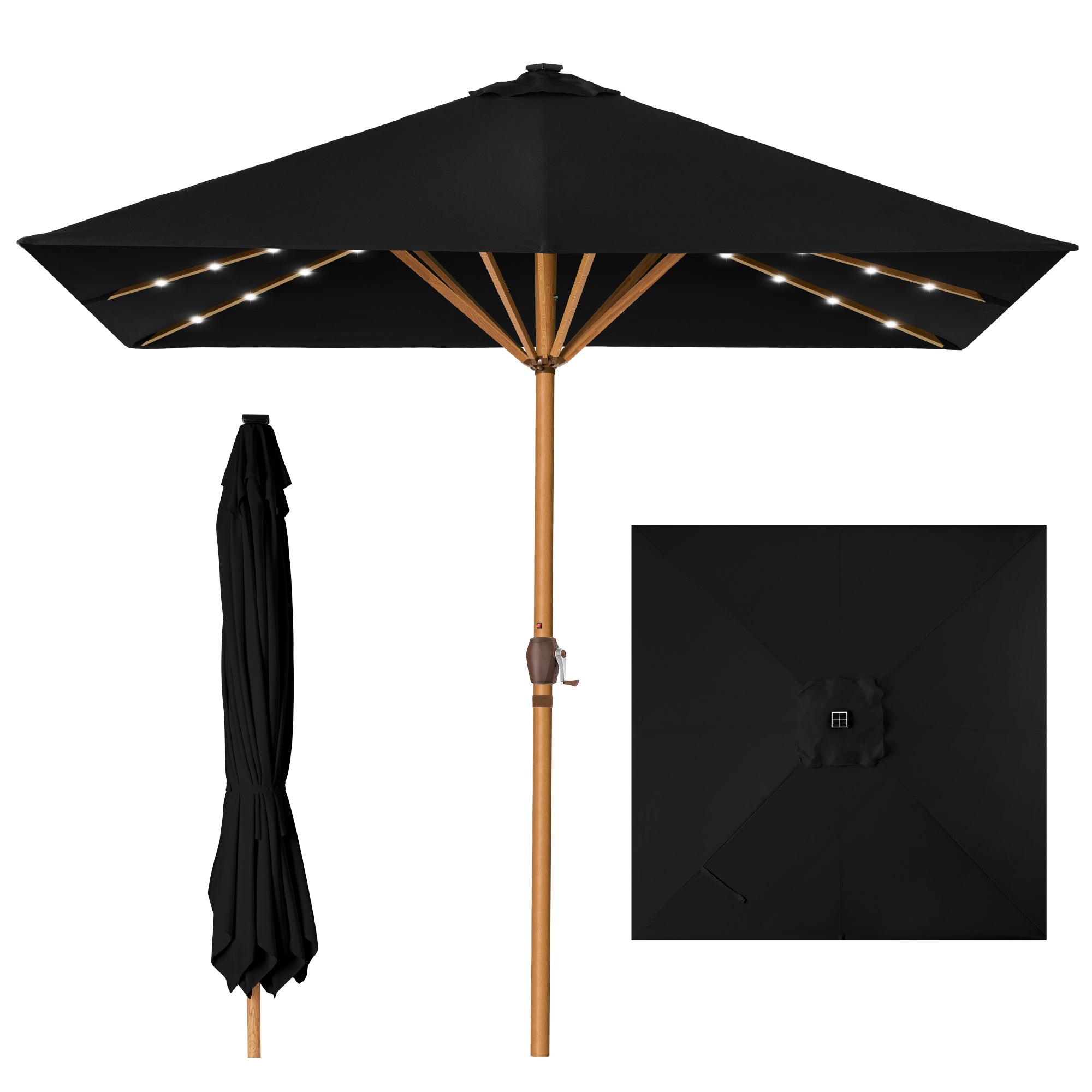 Square Solar LED Lighted Patio Umbrella w/ Woodgrain Pattern - 9ft