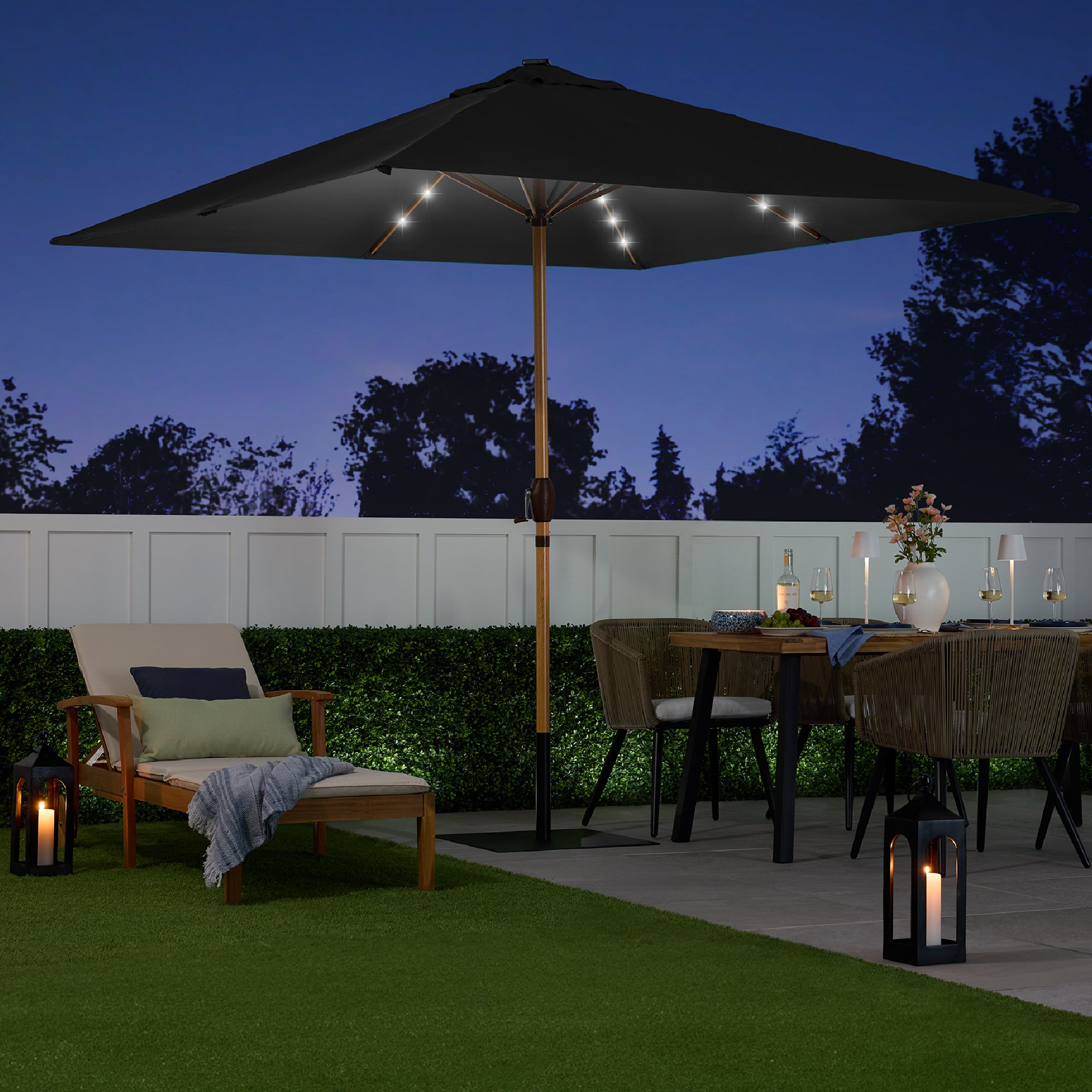 Square Solar LED Lighted Patio Umbrella w/ Woodgrain Pattern - 9ft