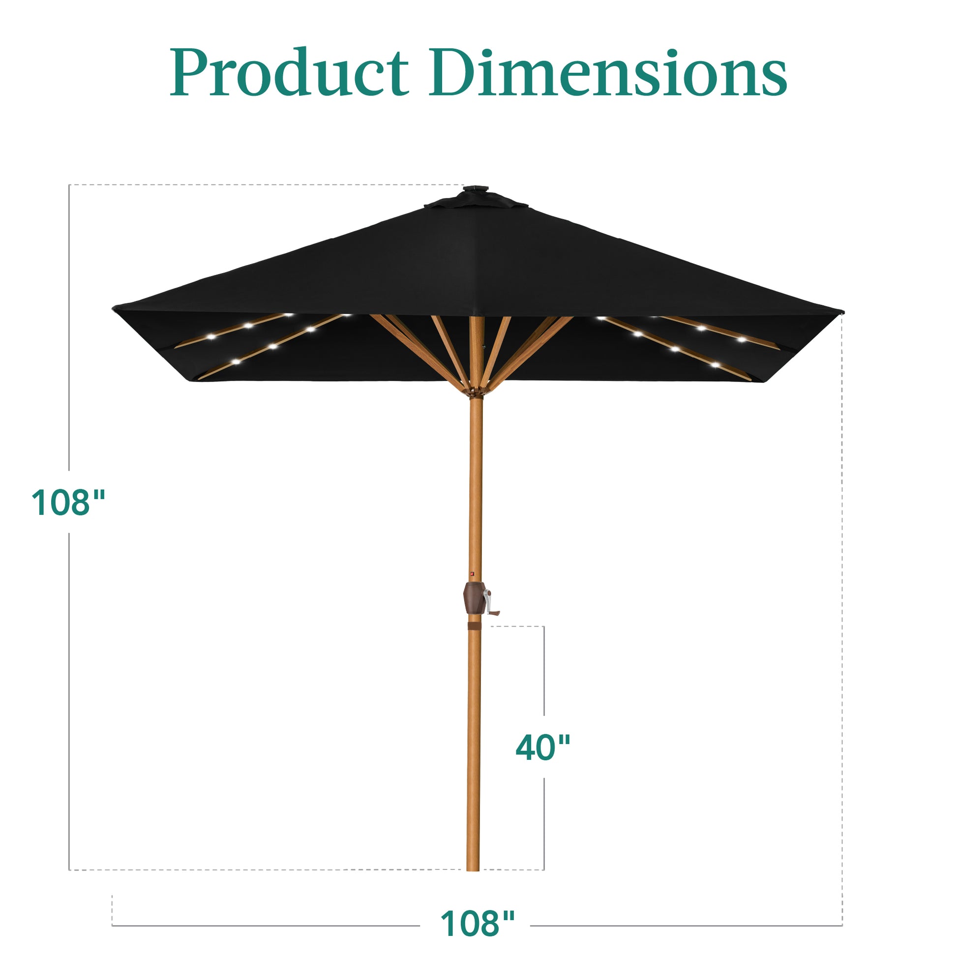 Square Solar LED Lighted Patio Umbrella w/ Woodgrain Pattern - 9ft
