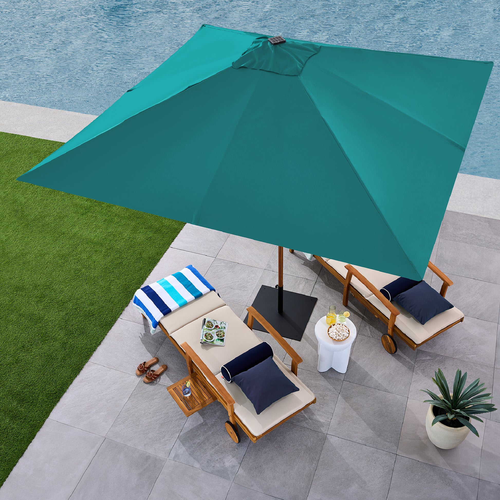 4 patio umbrella Best Choice Products 9ft Deep Square Solar LED Lighted Patio Umbrella w/ Woodgrain Pattern, UV-Resistant