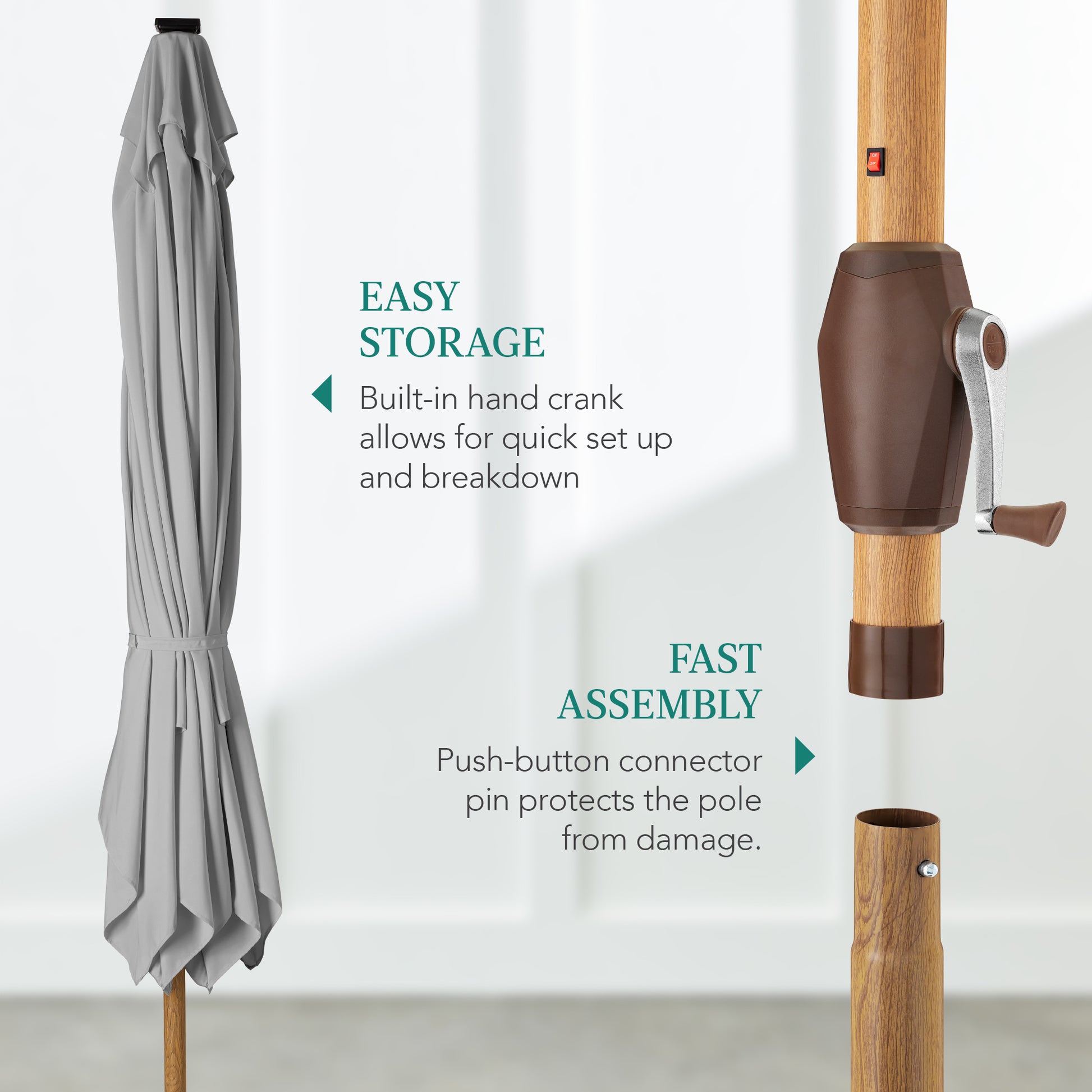 Square Solar LED Lighted Patio Umbrella w/ Woodgrain Pattern - 9ft