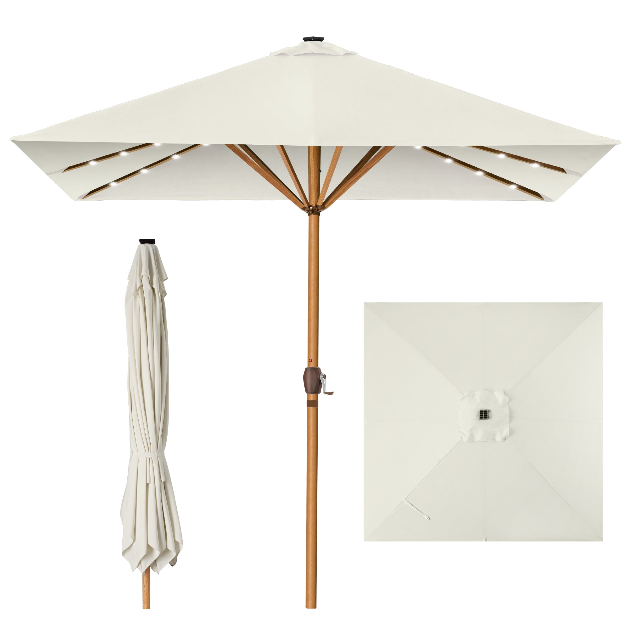 Square Solar LED Lighted Patio Umbrella w/ Woodgrain Pattern - 9ft