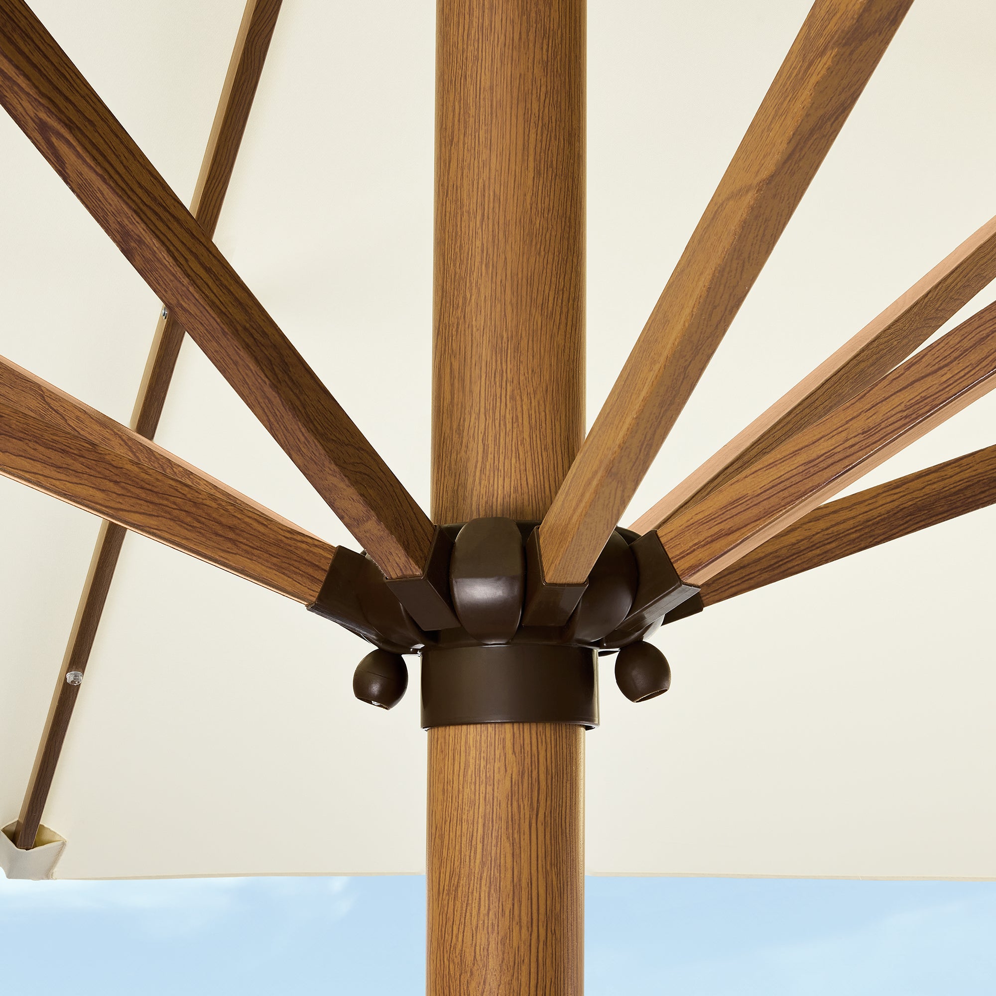 Square Solar LED Lighted Patio Umbrella w/ Woodgrain Pattern - 9ft