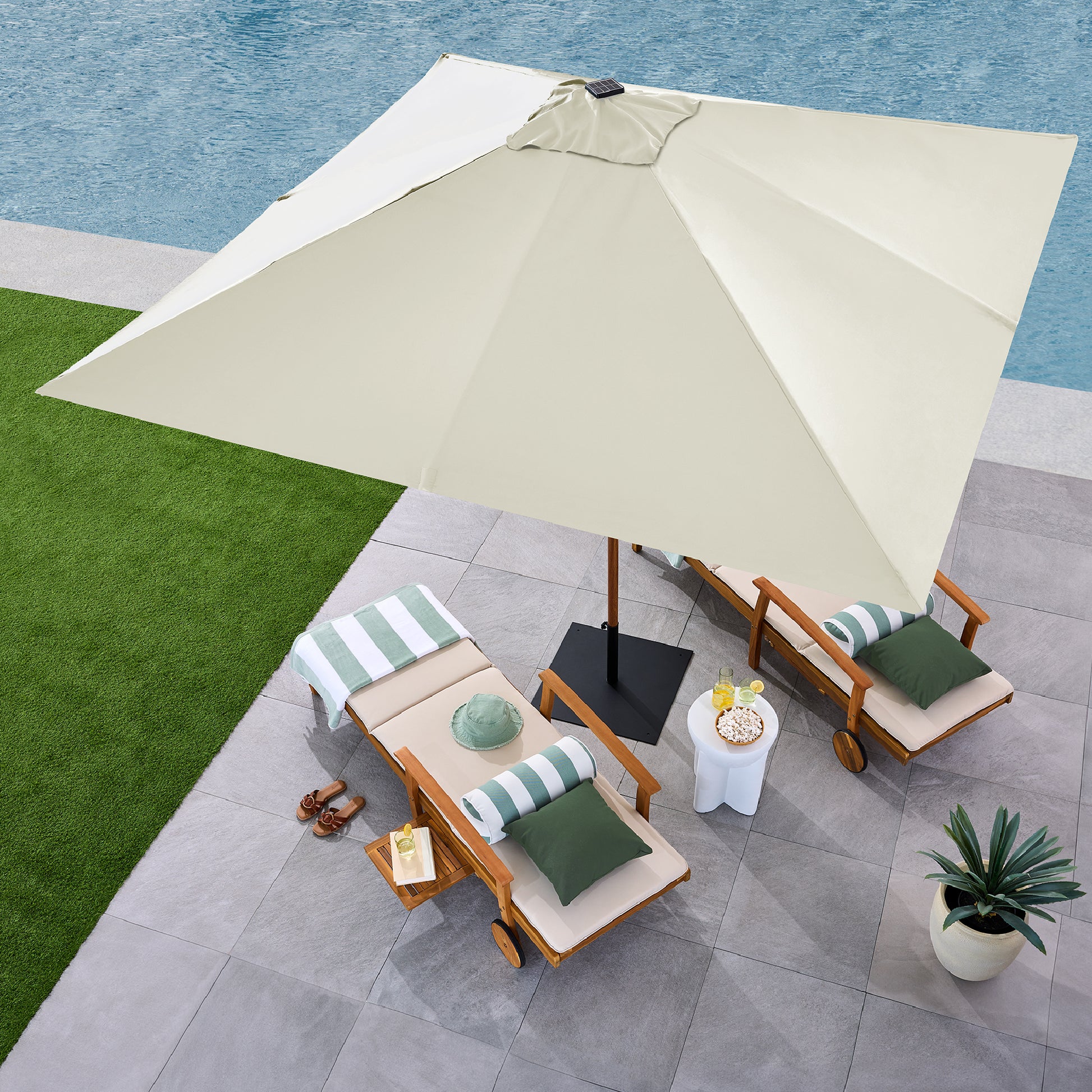 Square Solar LED Lighted Patio Umbrella w/ Woodgrain Pattern - 9ft