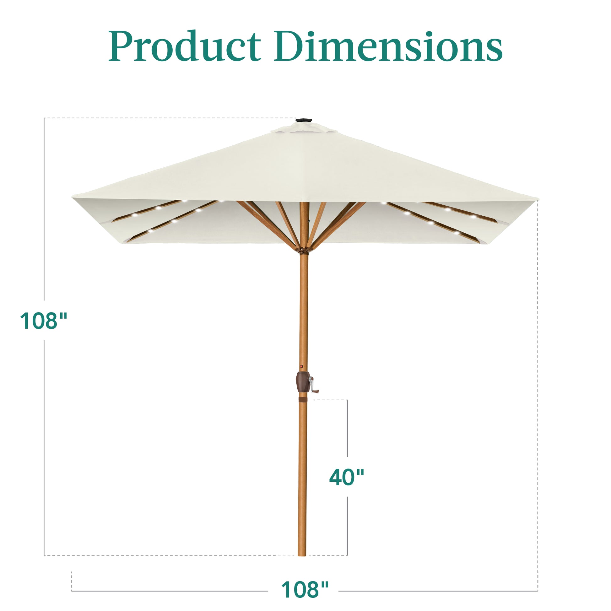 Square Solar LED Lighted Patio Umbrella w/ Woodgrain Pattern - 9ft