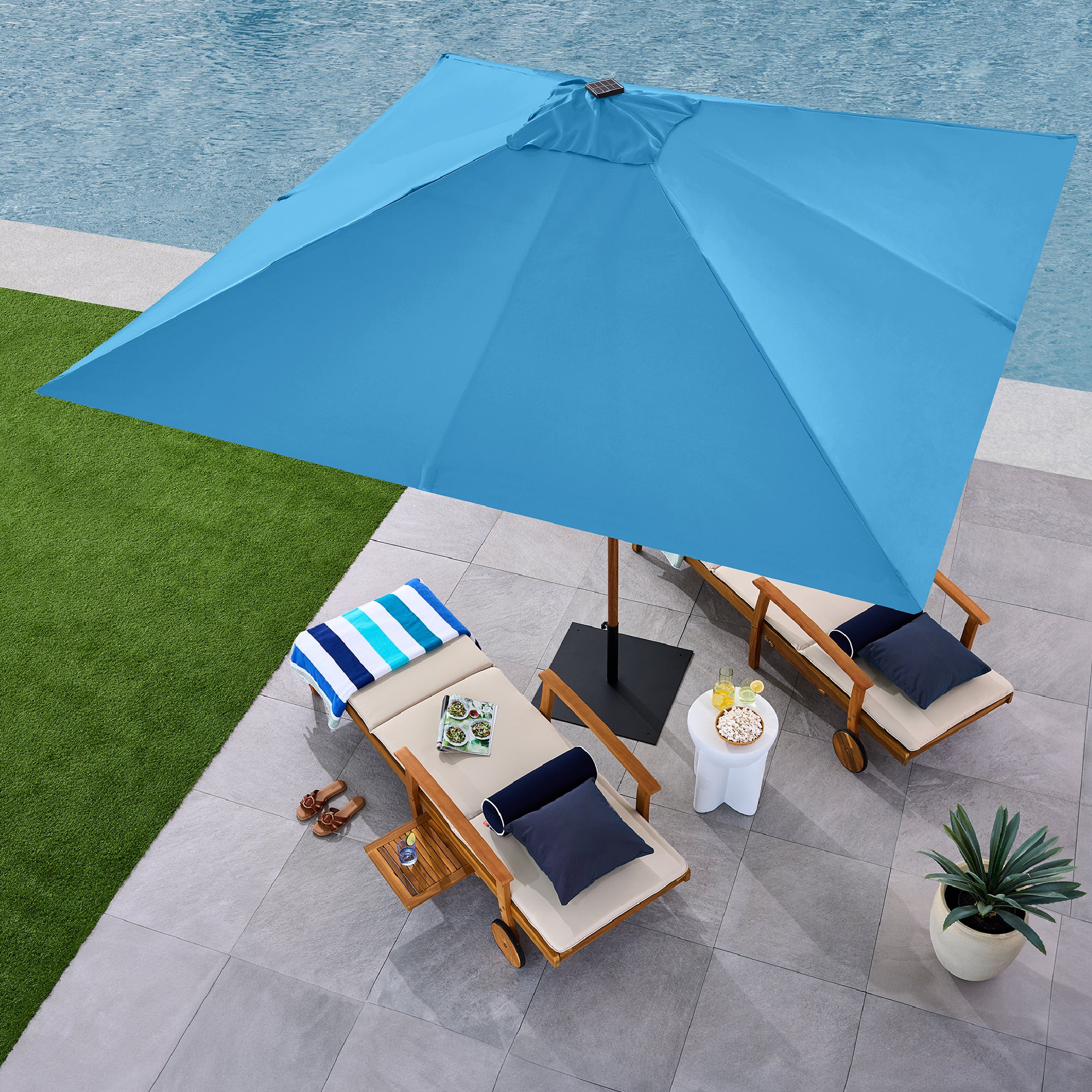 Square Solar LED Lighted Patio Umbrella w/ Woodgrain Pattern - 9ft